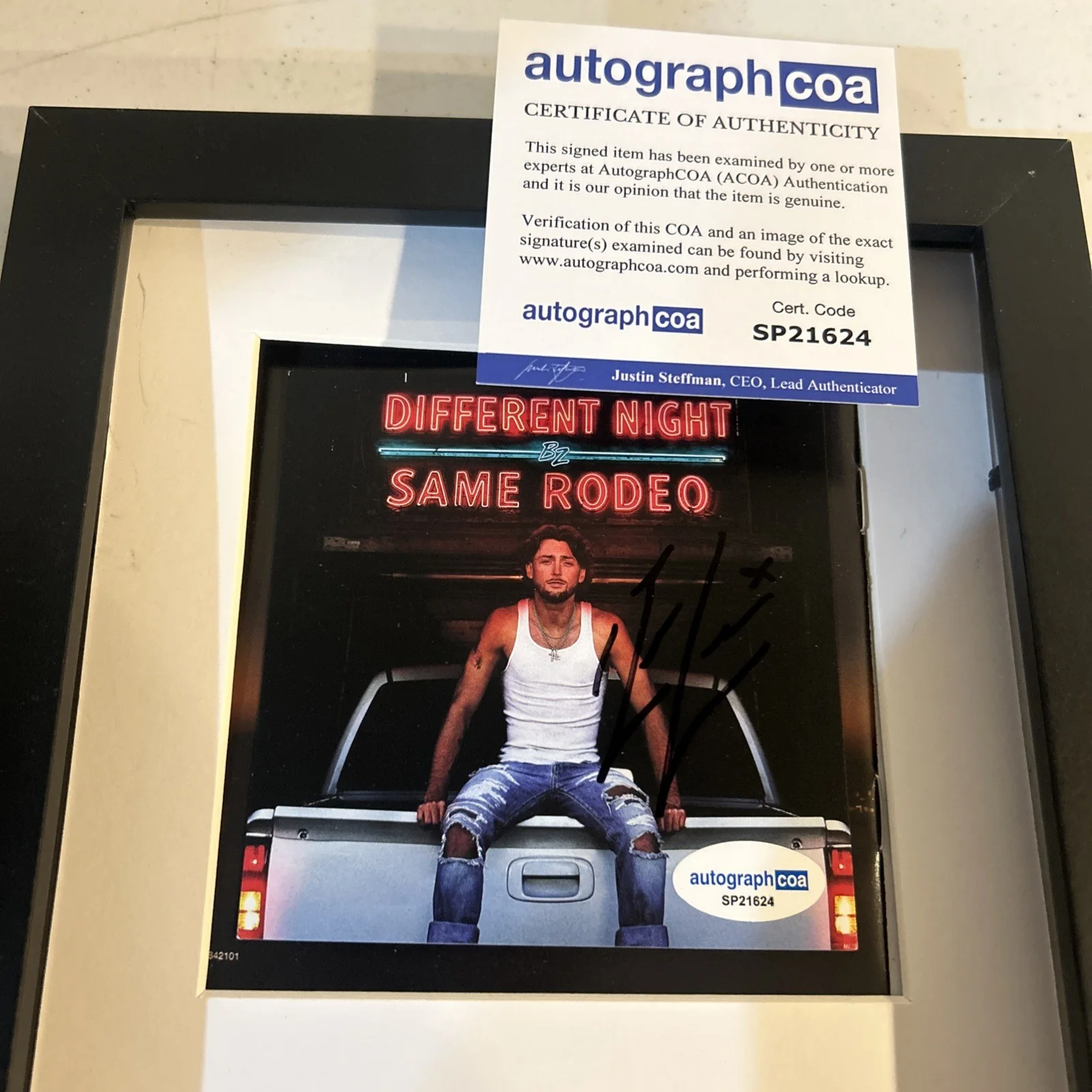 BAILEY ZIMMERMAN SIGNED AUTOGRAPH FRAMED CD ACOA DIFFERENT NIGHT SAME RODEO, image 3
