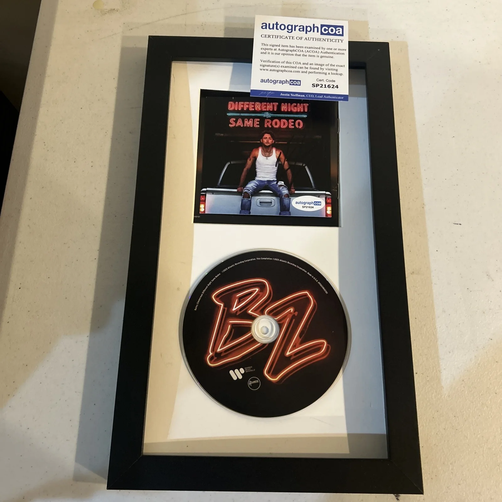 BAILEY ZIMMERMAN SIGNED AUTOGRAPH FRAMED CD ACOA DIFFERENT NIGHT SAME RODEO, image 5