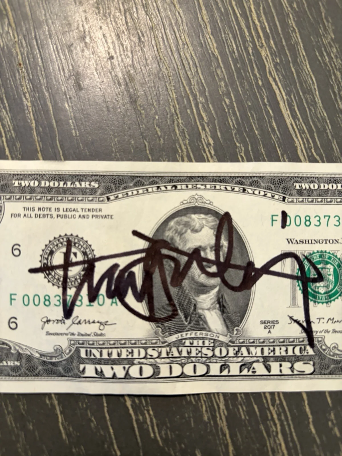 Troy Garity SIGNED $2 DOLLAR BILL JSA COA, image 2