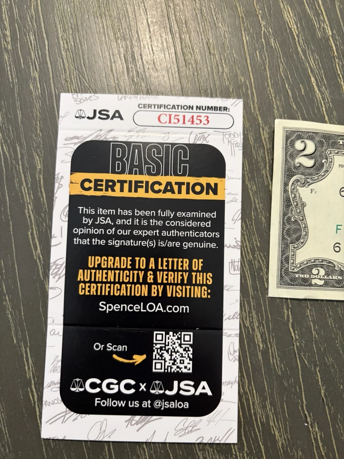 Troy Garity SIGNED $2 DOLLAR BILL JSA COA, image 3