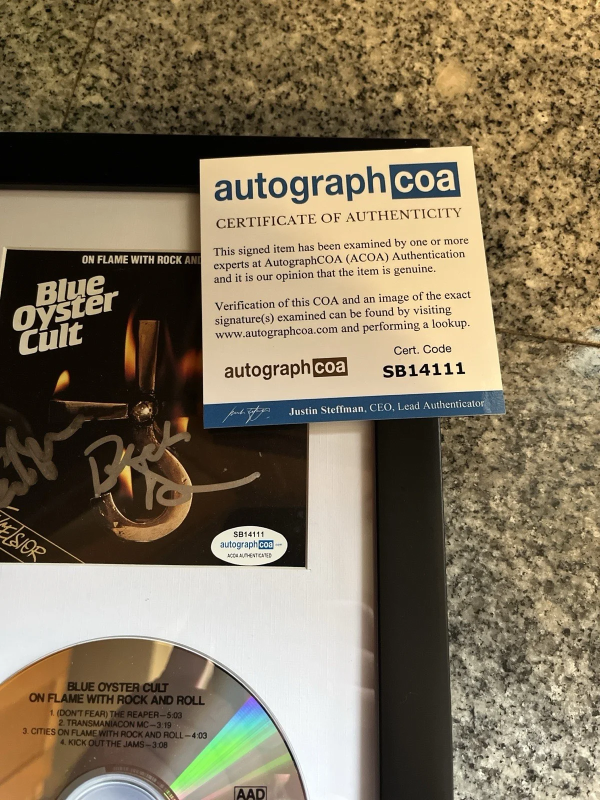 BUCK DHARMA ERIC BLOOM BLUE OYSTER CULT SIGNED AUTOGRAPH FRAMED CD DISPLAY ACOA, image 4