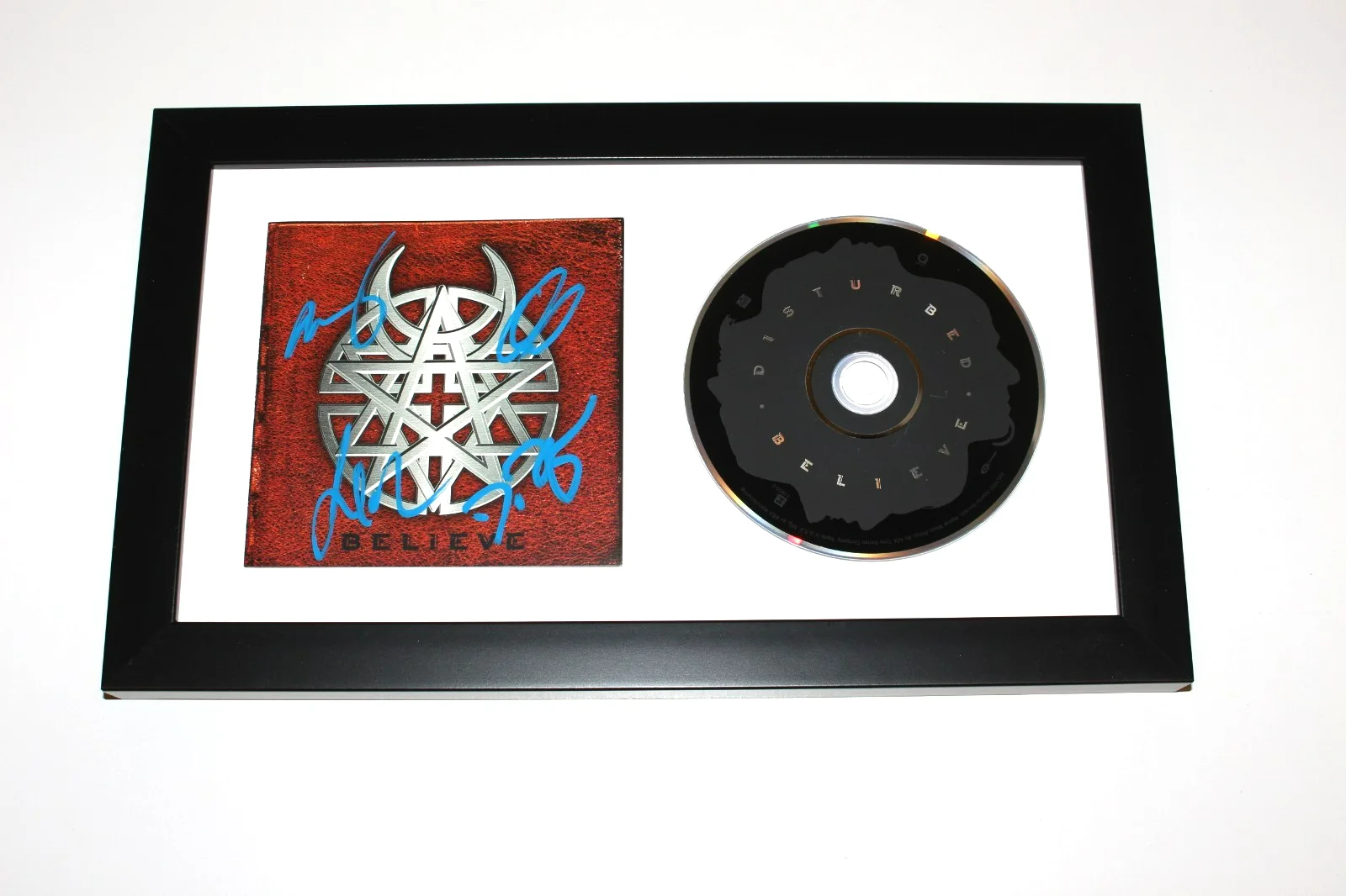 DISTURBED BAND SIGNED FRAMED 'BELIEVE' CD COVER ALBUM COA x4 DAVID DRAIMAN, изображение 2