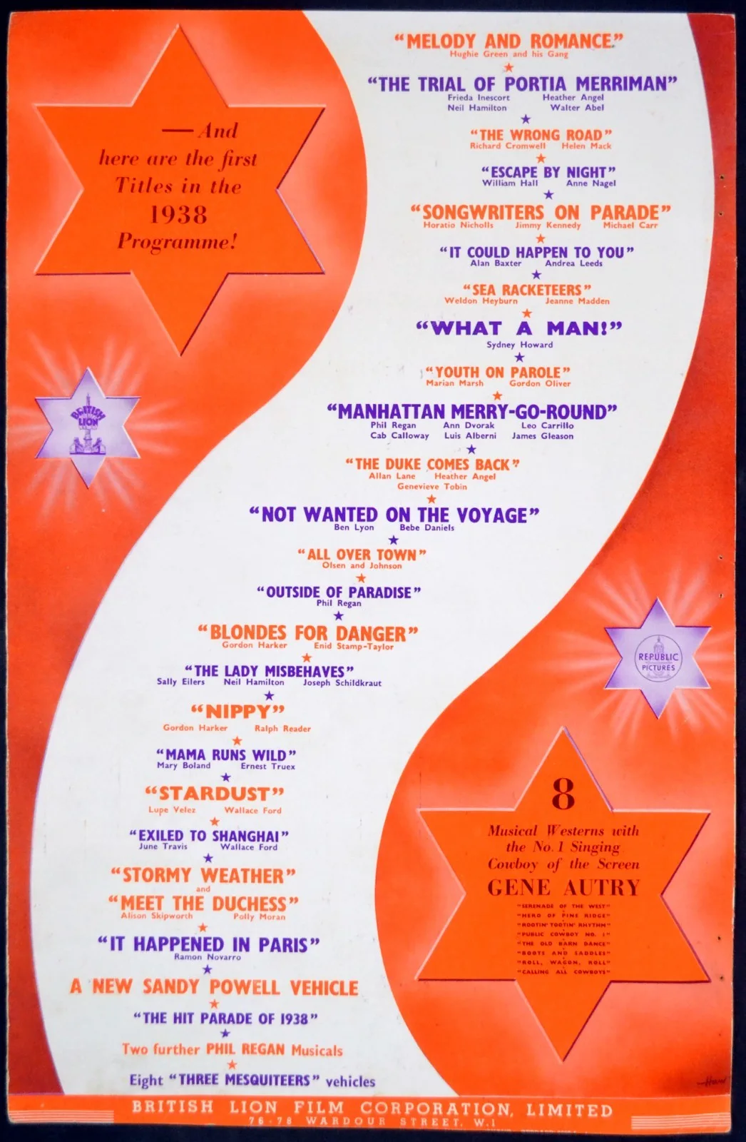 BRITISH LION 1938 Gordon Harker, Sandy Powell, Sydney Howard TRADE ADVERT, image 2