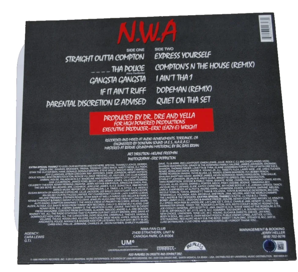 ICE CUBE signed (STRAIGHT OUTTA COMPTON) NWA Vinyl Record LP BECKETT BT56251, image 2