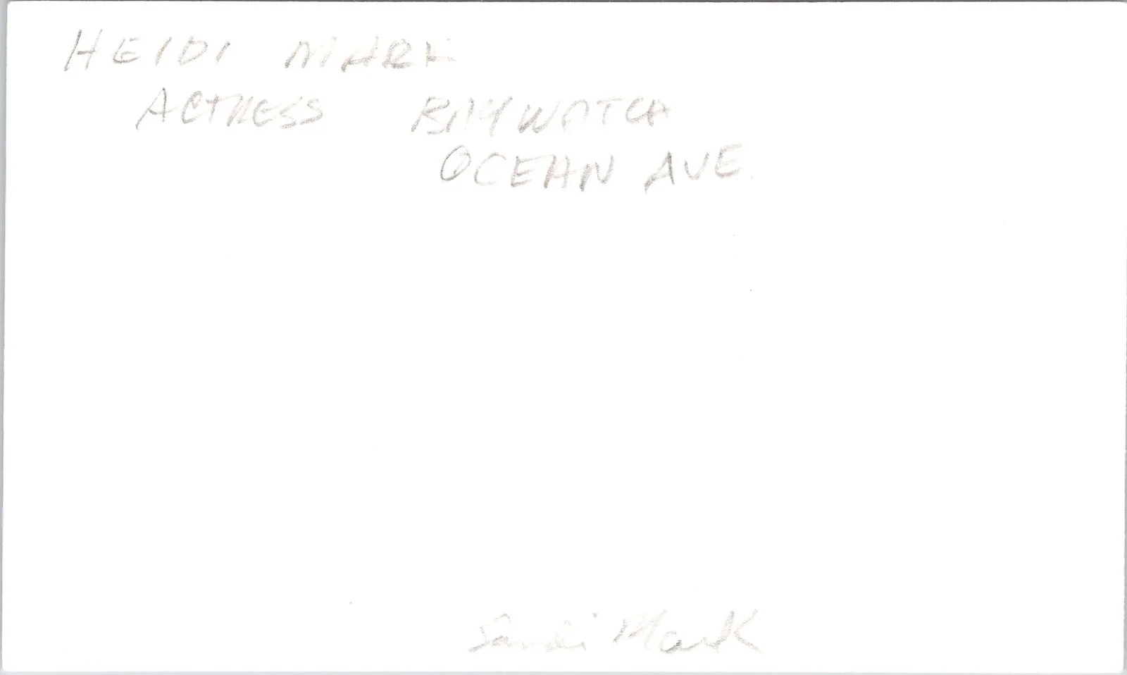 Heidi Mark — Heidi Mark Signed 3x5 Index Card Autographed, image 2