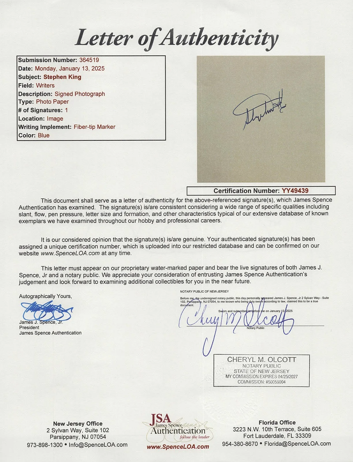 STEPHEN KING — STEPHEN KING signed 8x10 White Sheet Photo EXACT PROOF It Running Man JSA LOA, image 2