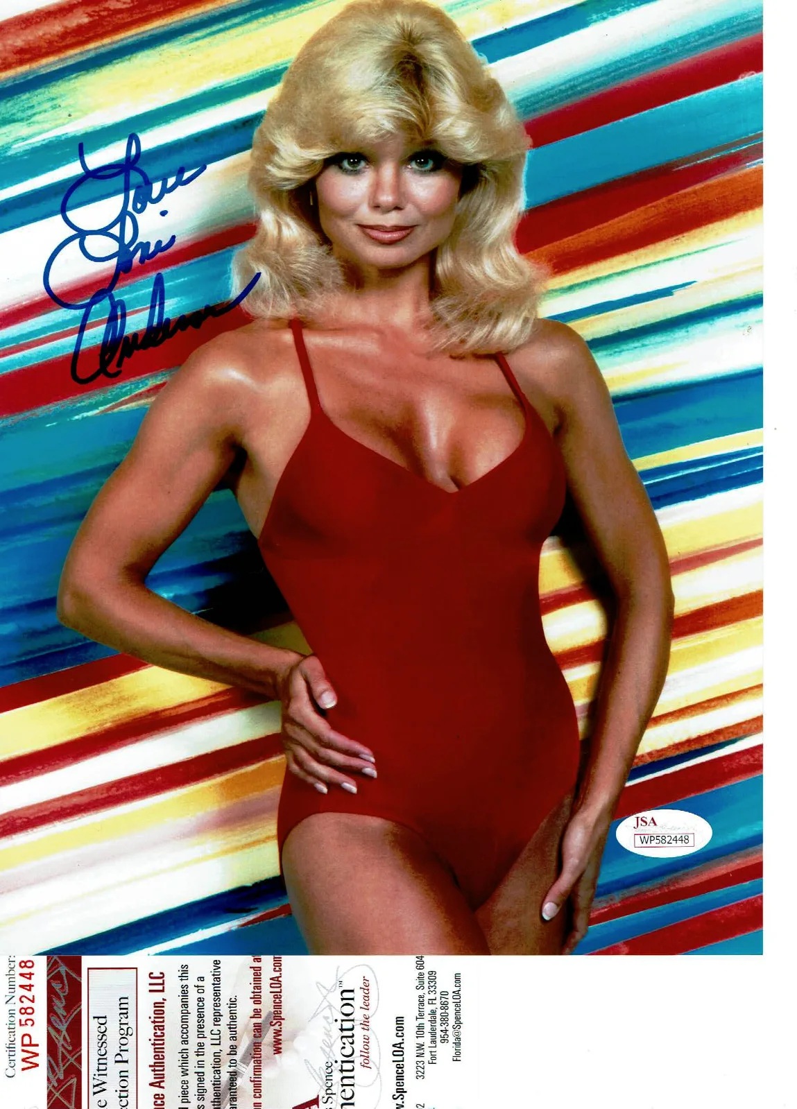 Loni Anderson — Loni Anderson autographed 8x10 one piece bathing suit photo JSA Certified