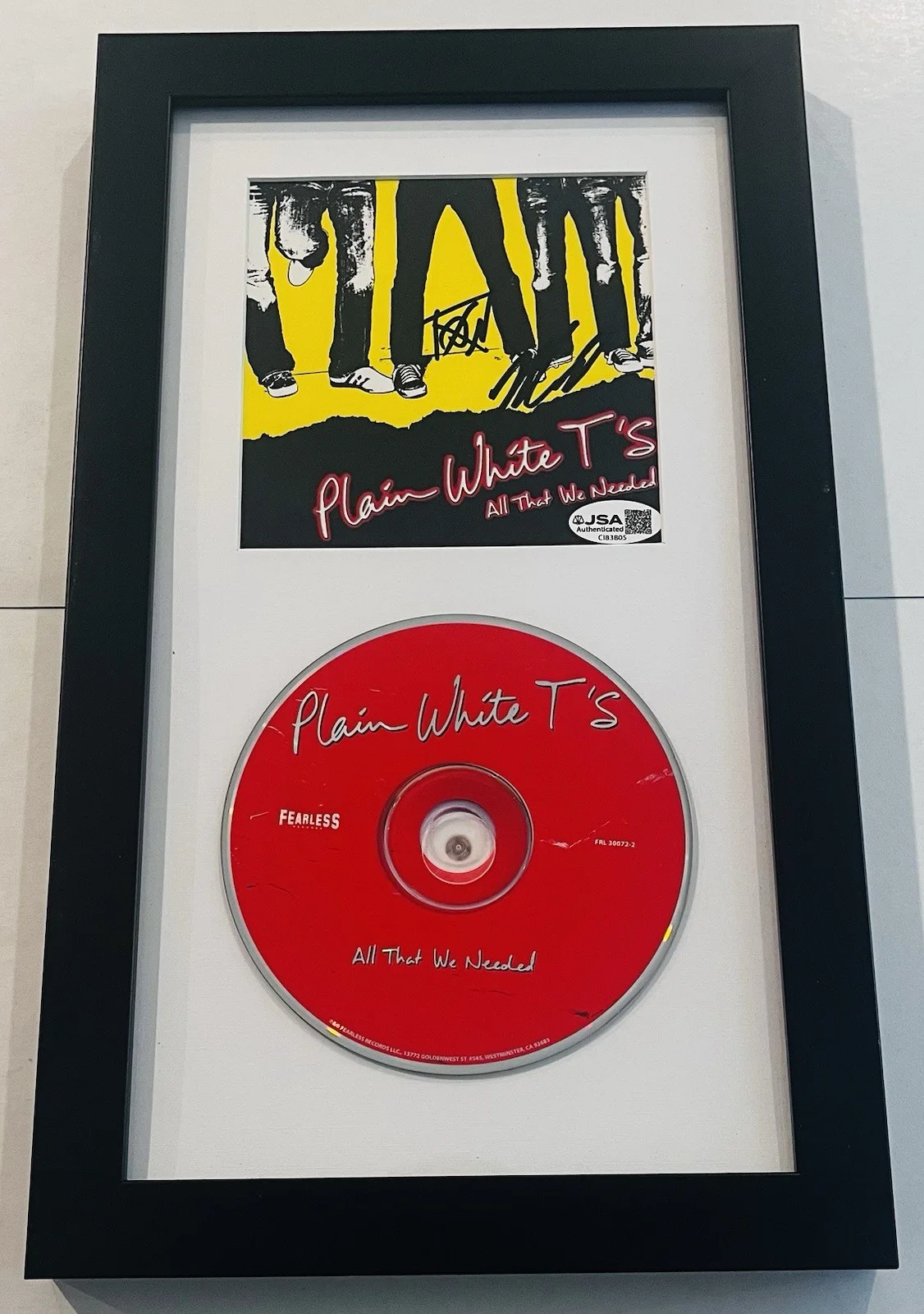 PLAIN WHITE T'S SIGNED ALL THAT WE NEEDED FRAMED CD ALBUM TOM HIGGENSON JSA COA, image 2