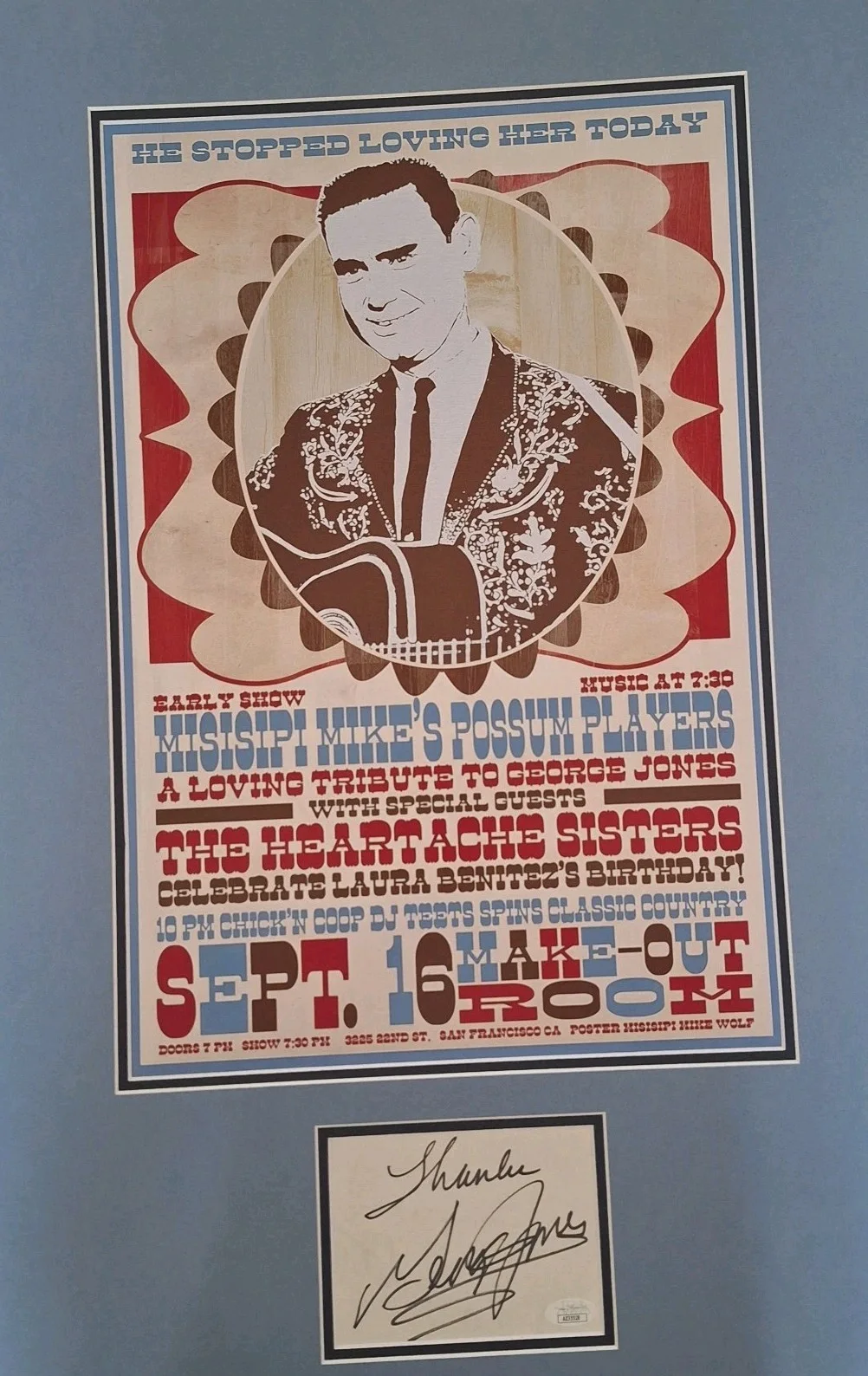 George Jones"Tribute Concert" Poster With Cut Signature And Custom Framing JSA, image 2