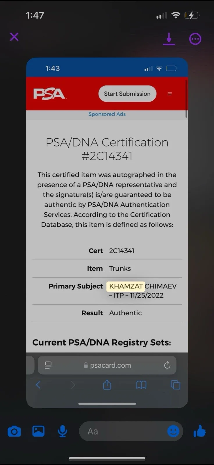 KHAMZAT CHIMAEV — KHAMZAT 'Borz' CHIMAEV SIGNED UFC SHORT TRUNKS PSA/DNA CERTIFIED, image 2