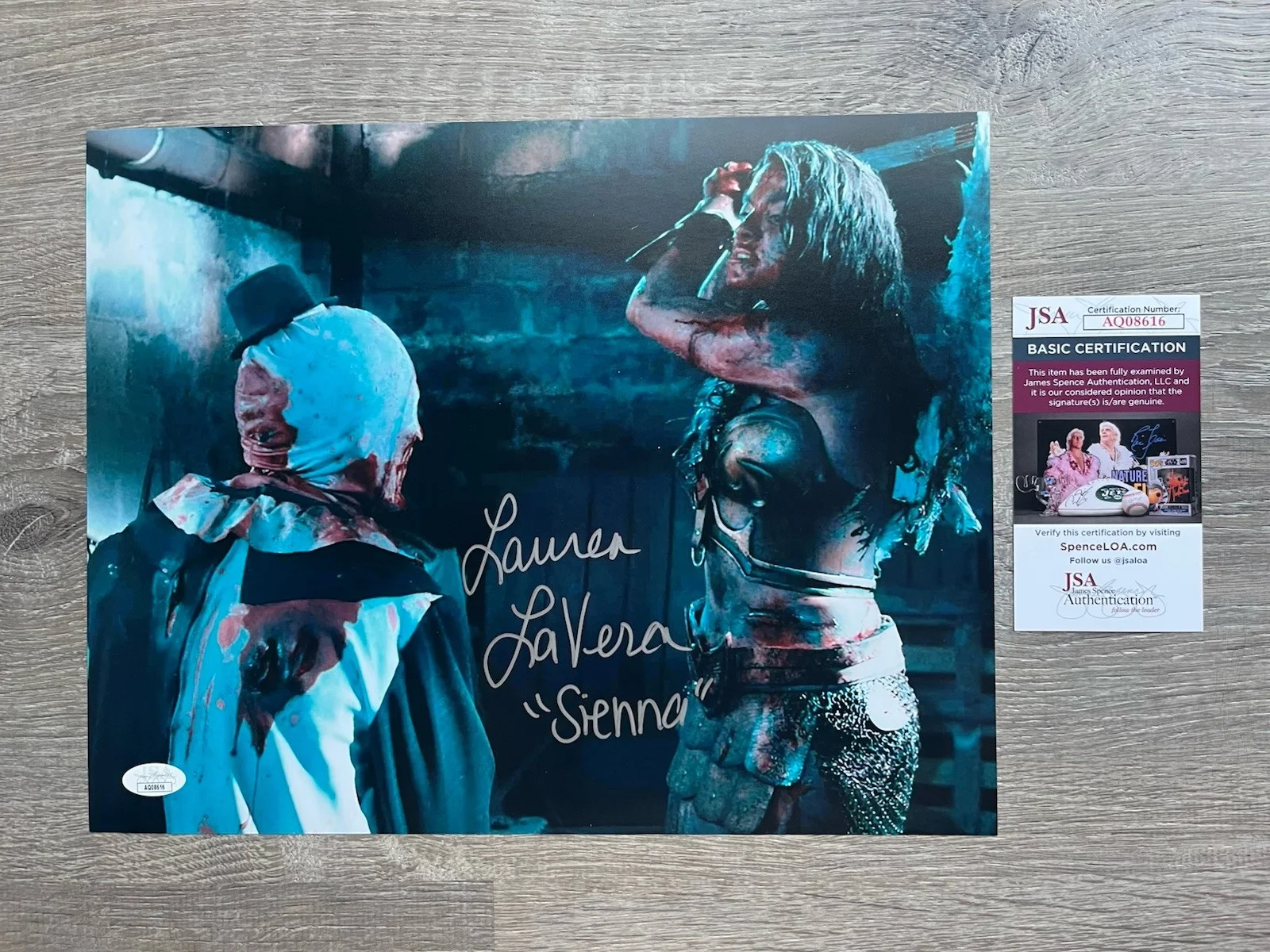 Lauren LaVera — Lauren LaVera Signed Terrifier 2 11x14 Photo JSA COA Sienna Art The Clown