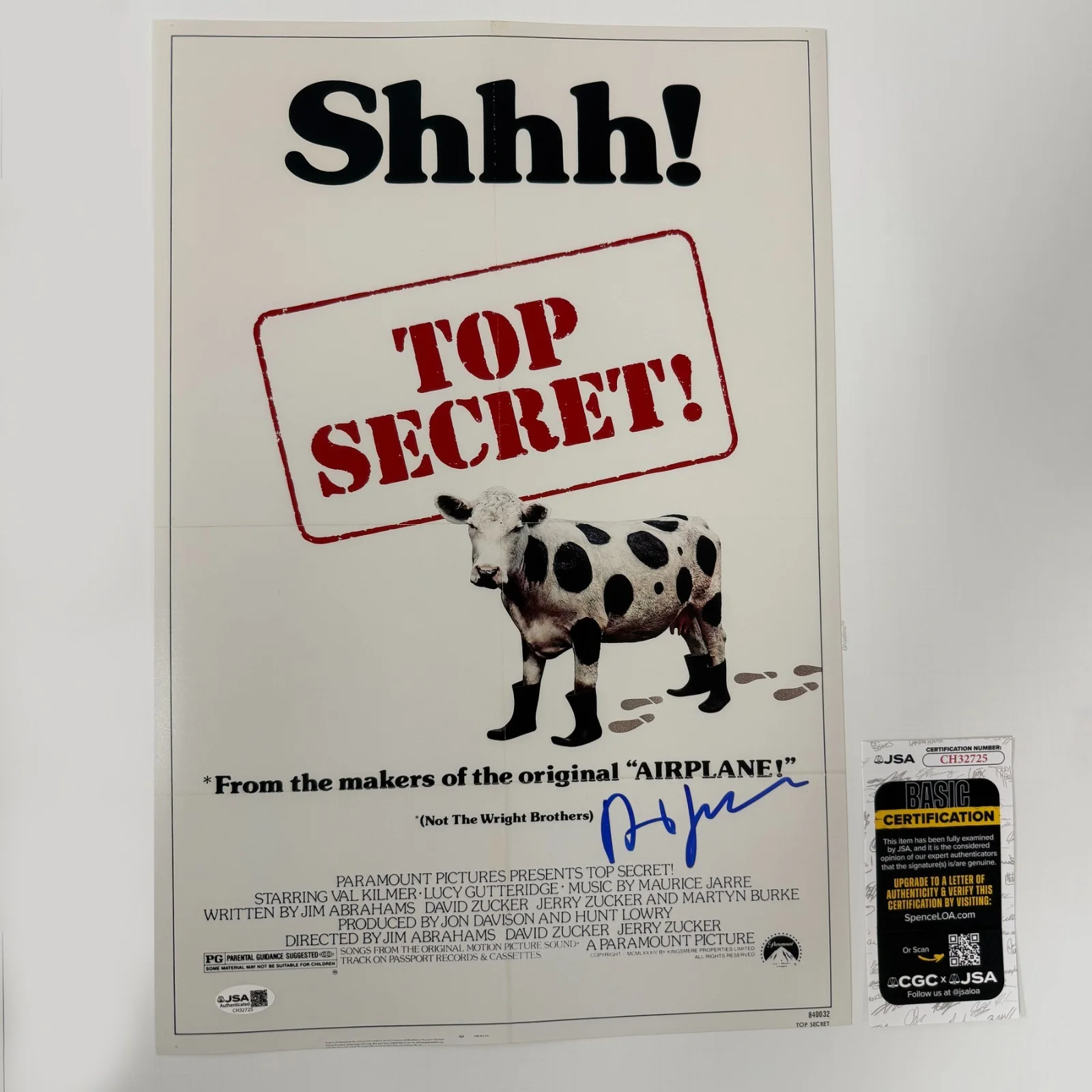 DAVID ZUCKER — DAVID ZUCKER Authentic Hand-signed "TOP SECRET! Director" 12x18 Photo (JSA COA)
