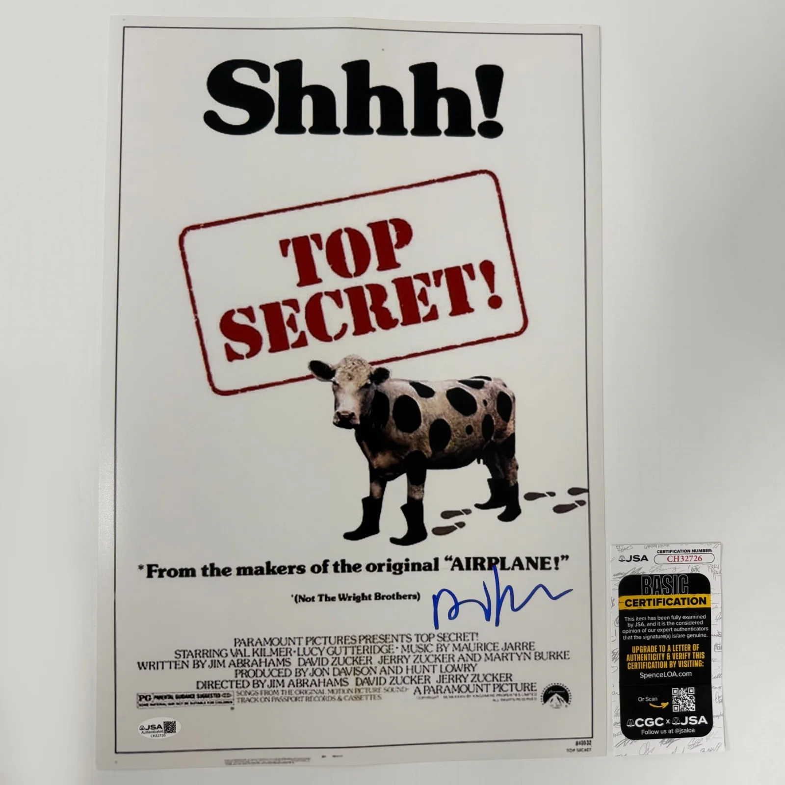 DAVID ZUCKER — DAVID ZUCKER Authentic Hand-signed "TOP SECRET! Director" 12x18 Photo (JSA COA)