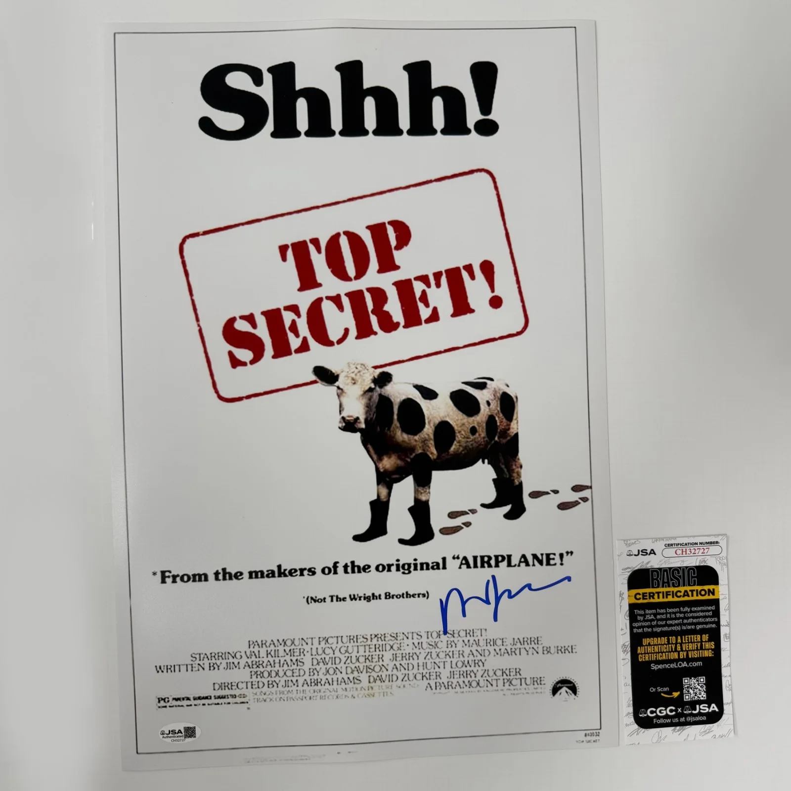 DAVID ZUCKER — DAVID ZUCKER Authentic Hand-signed "TOP SECRET! Director" 12x18 Photo (JSA COA)