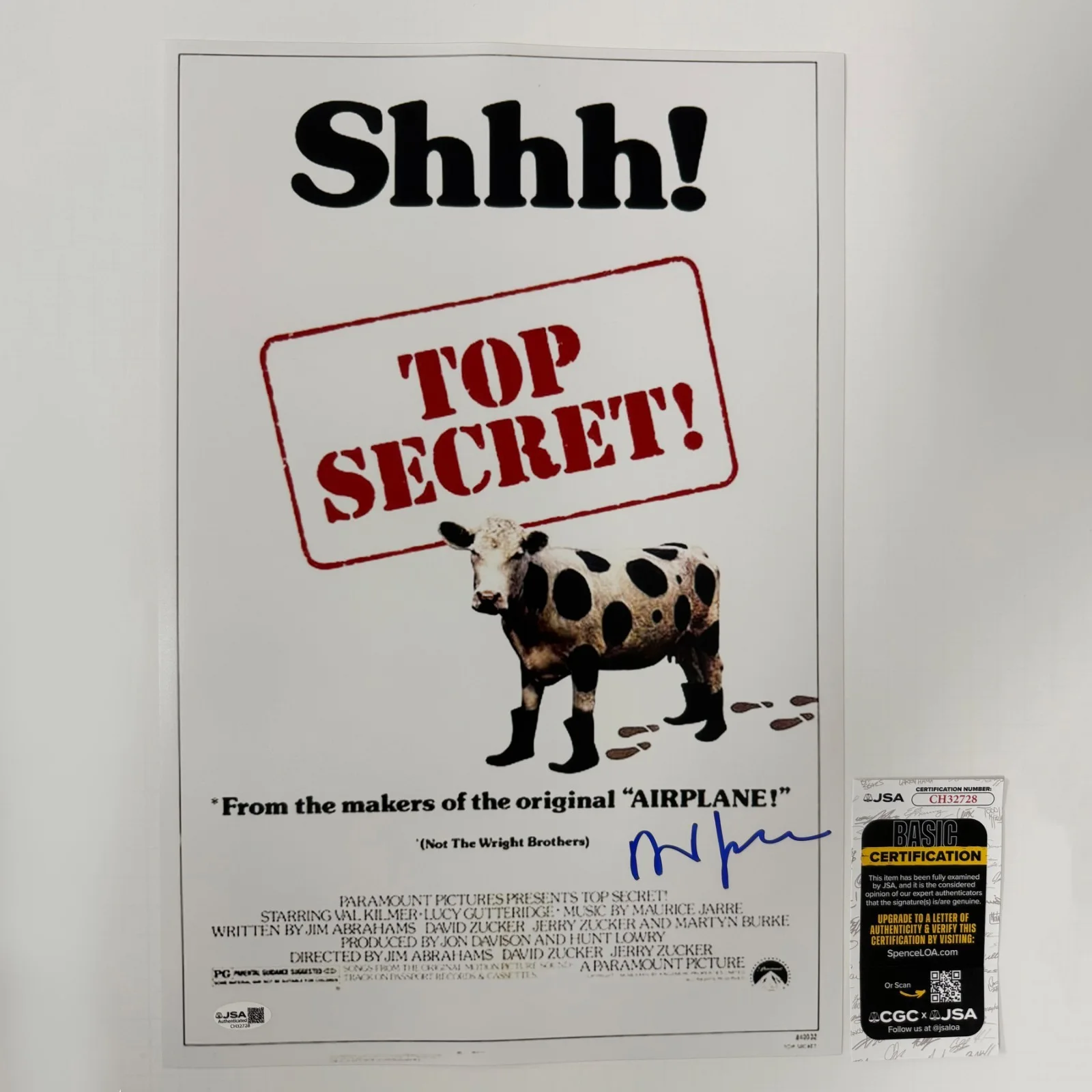 DAVID ZUCKER — DAVID ZUCKER Authentic Hand-signed "TOP SECRET! Director" 12x18 Photo (JSA COA)