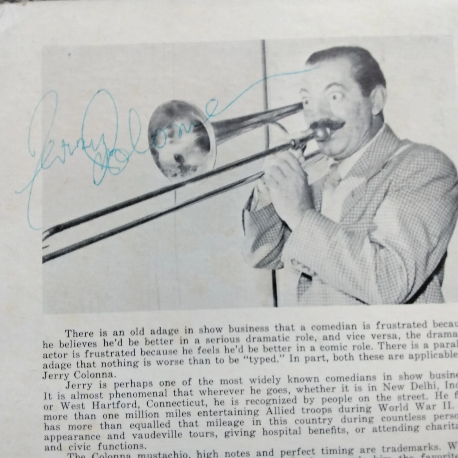 Jerry Colonna SIGNED 1956 Album Actor Musician Trombone Bob Hope USO Road Films, изображение 5