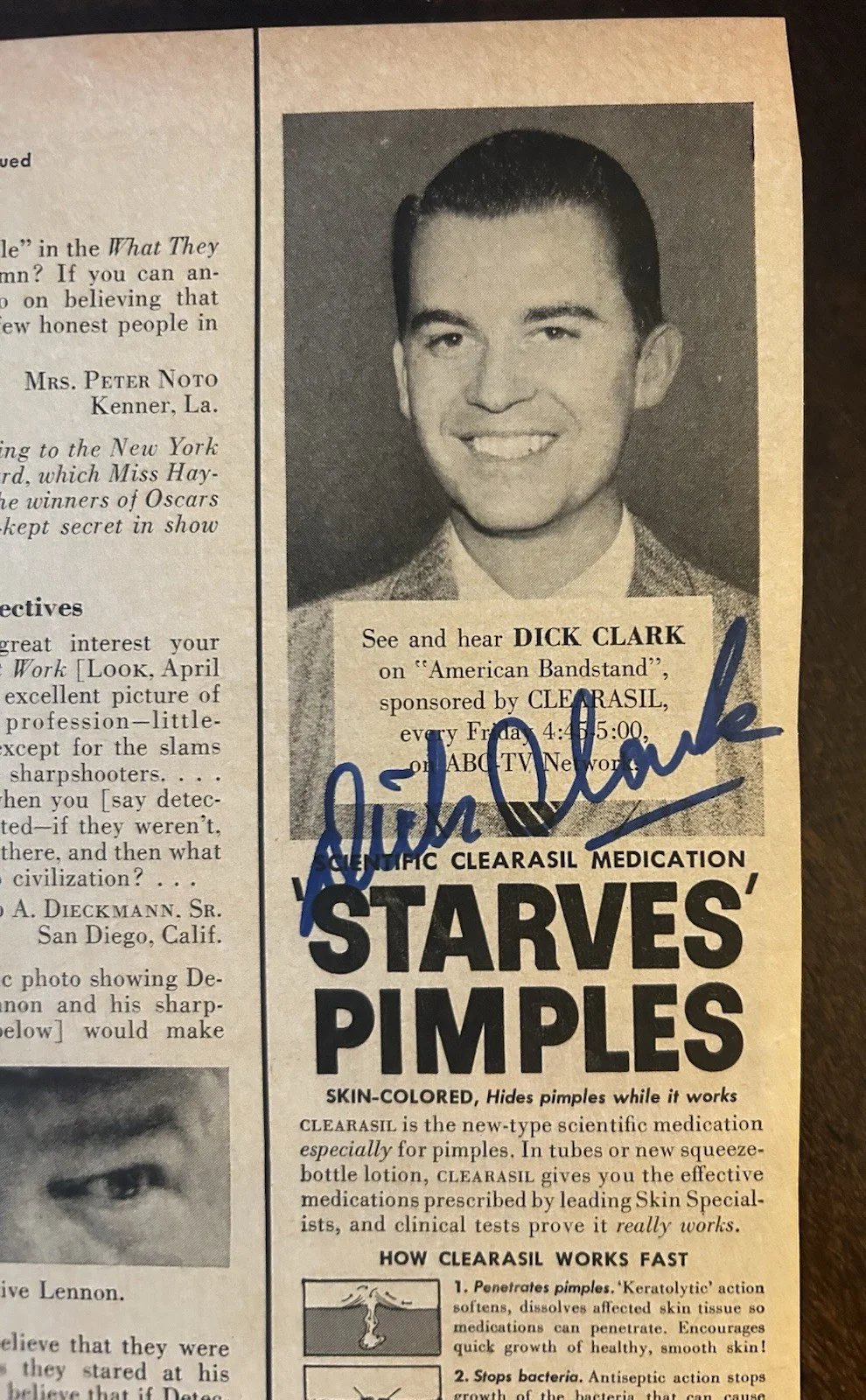 Dick Clark — Vintage,Orig. "Look" Mag 10x13 clipping w/ Dick Clark signed Auto.BAS Autograph.