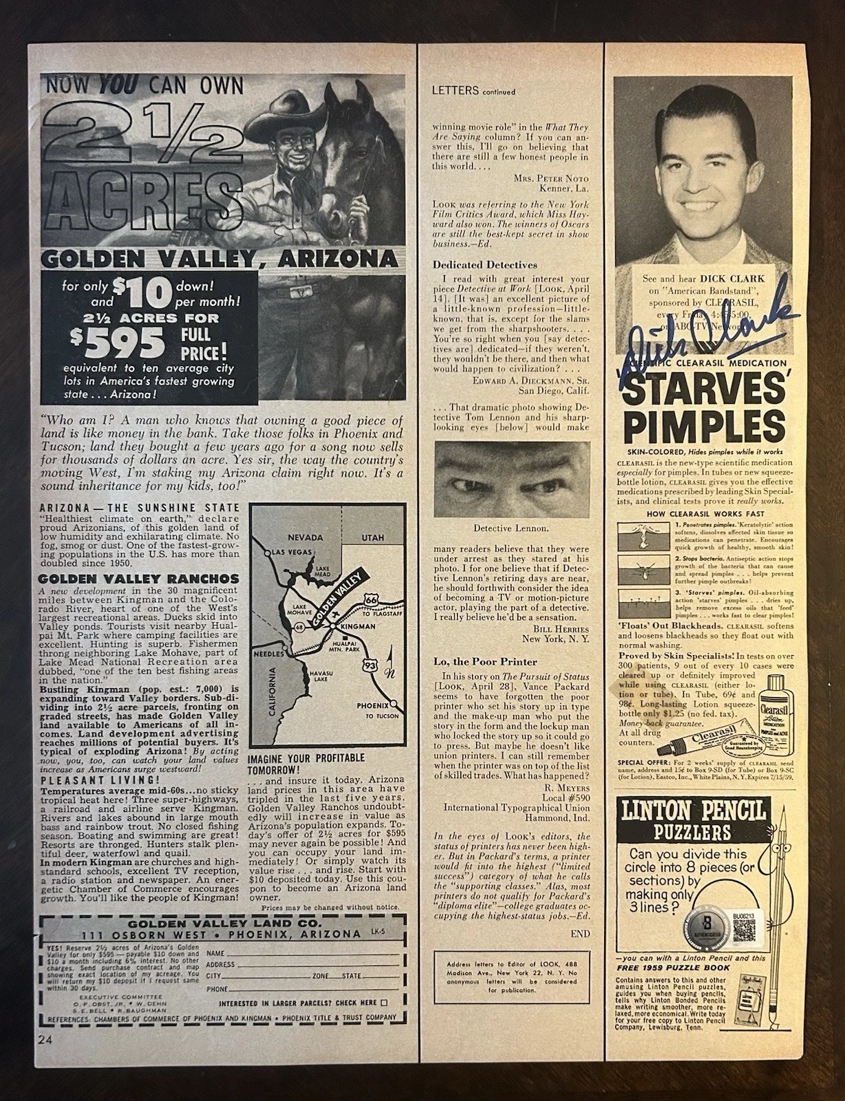 Dick Clark — Vintage,Orig. "Look" Mag 10x13 clipping w/ Dick Clark signed Auto.BAS Autograph., image 2