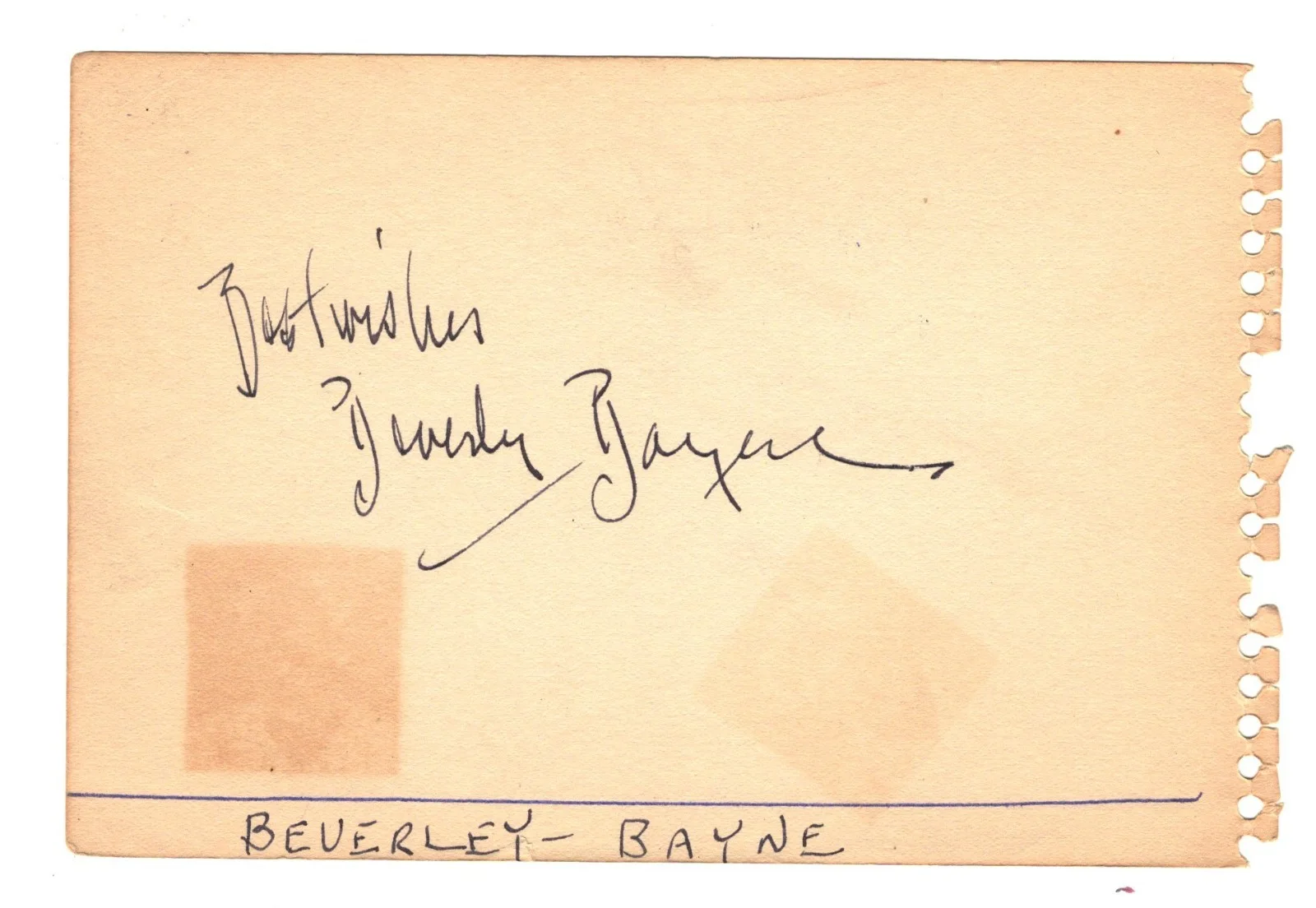 TWO AUTOGRAPHS ON ALBUM PAGE BEVERLY BAYNE JOHN BEAL ACTORS SIGNED BOTH SIDES, изображение 2