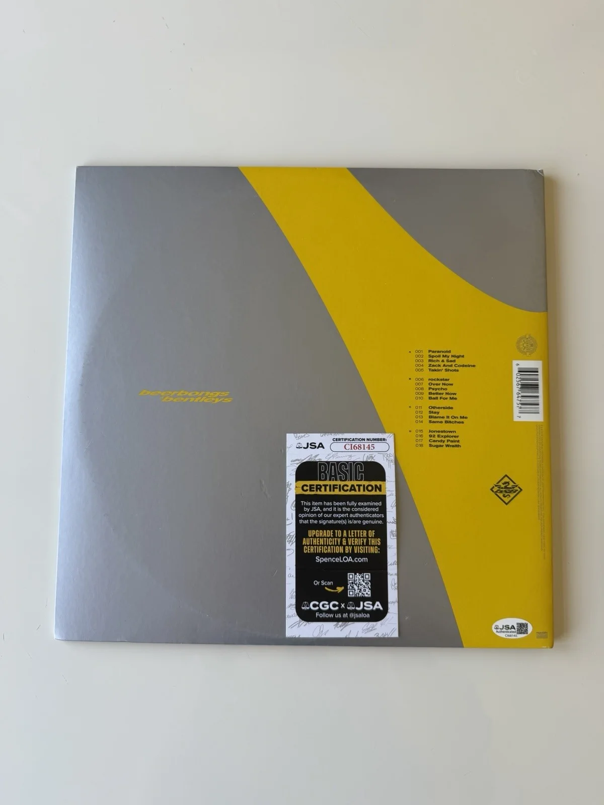 Post Malone Rapper Autographed beerbongs & bentleys Vinyl Record LP JSA COA, изображение 2
