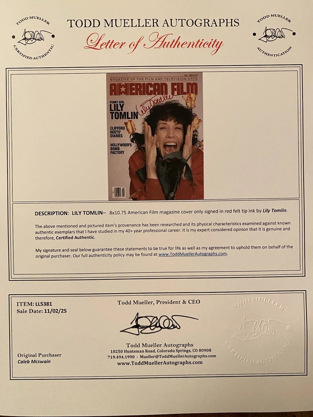 Lily Tomlin — Lily Tomlin Signed Autographed American Film Magazine With COA 9 To 5 All Of Me, изображение 4