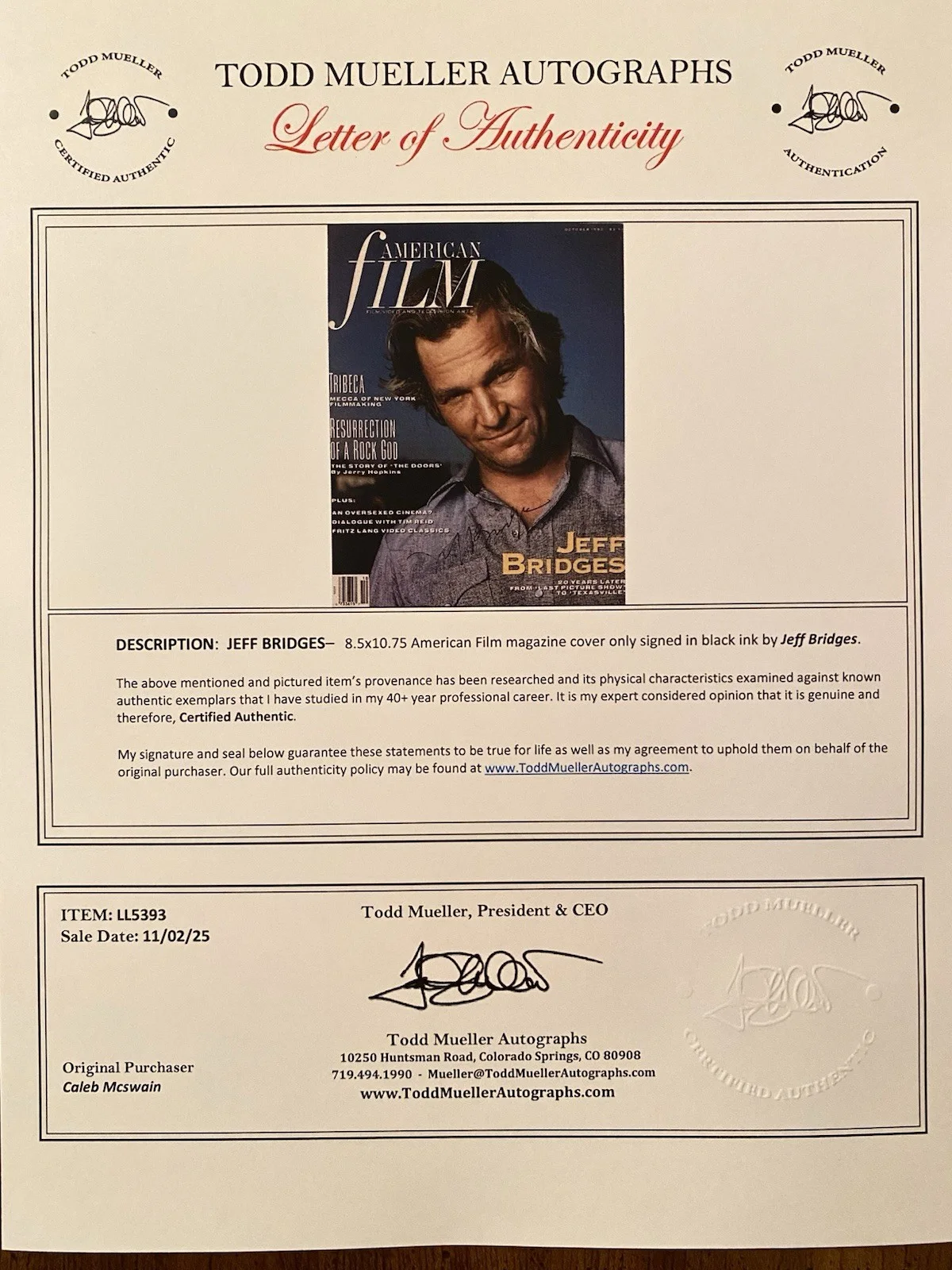 Jeff Bridges — Jeff Bridges Signed Autographed American Film Magazine w COA Last Picture Show, изображение 4