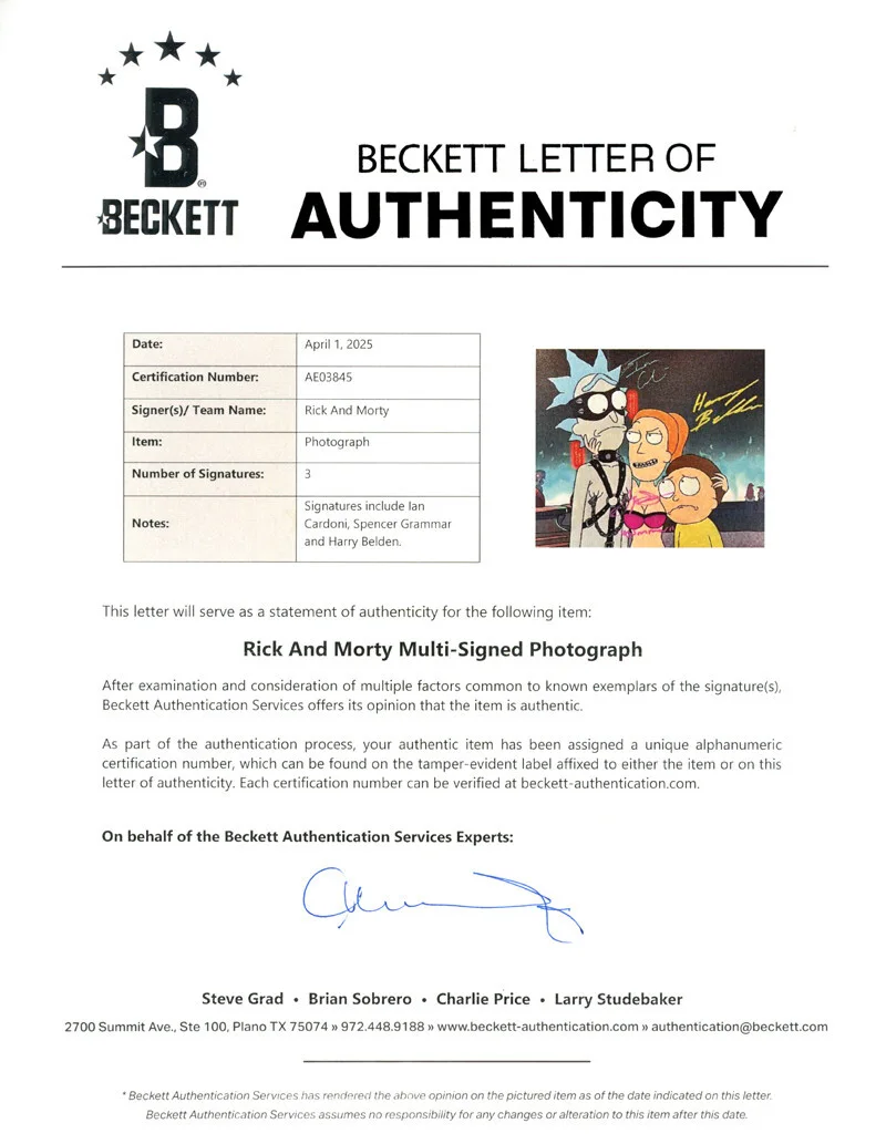 IAN CARDONI GRAMMER HARRY BELDEN SIGNED 8x10 PHOTO RICK AND MORTY BECKETT BAS, изображение 2