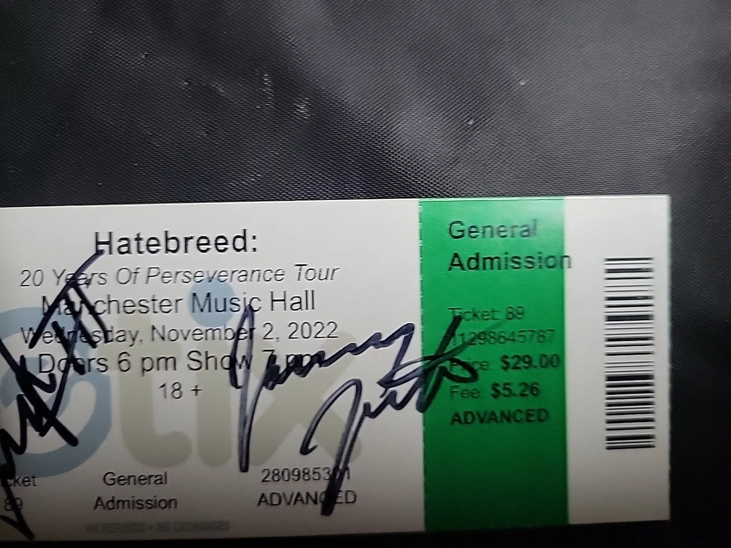 Signed Autographed Hatebreed Ticket Stub November 2, 2022. Jamey And Frank!!!!!, image 4