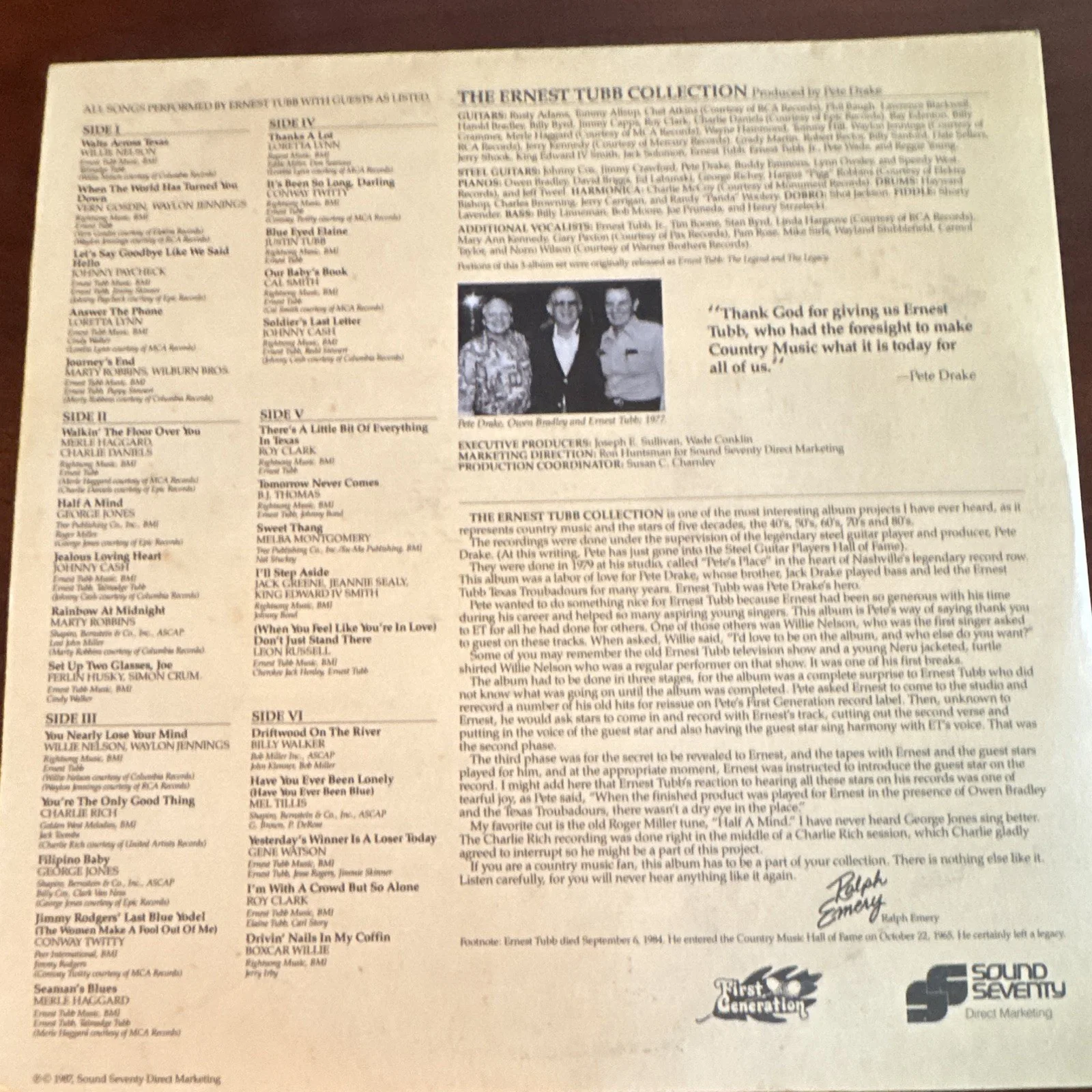 Signed- "The Ernest Tubb Collection" Autographed Record Album Cover, image 5