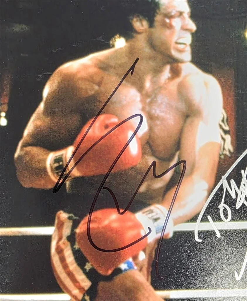Sylvester Stallone & Dolph Lundgren signed Rocky IV 11x14 Photo autograph ~ JSA, image 2