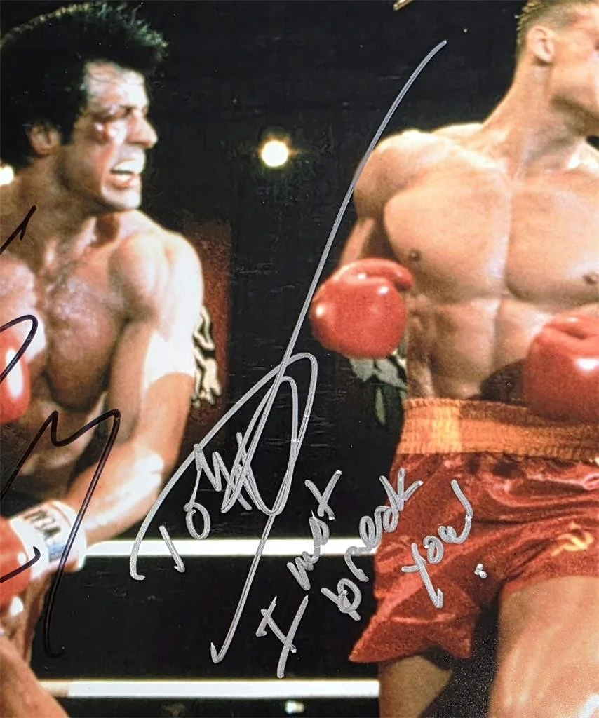 Sylvester Stallone & Dolph Lundgren signed Rocky IV 11x14 Photo autograph ~ JSA, image 3