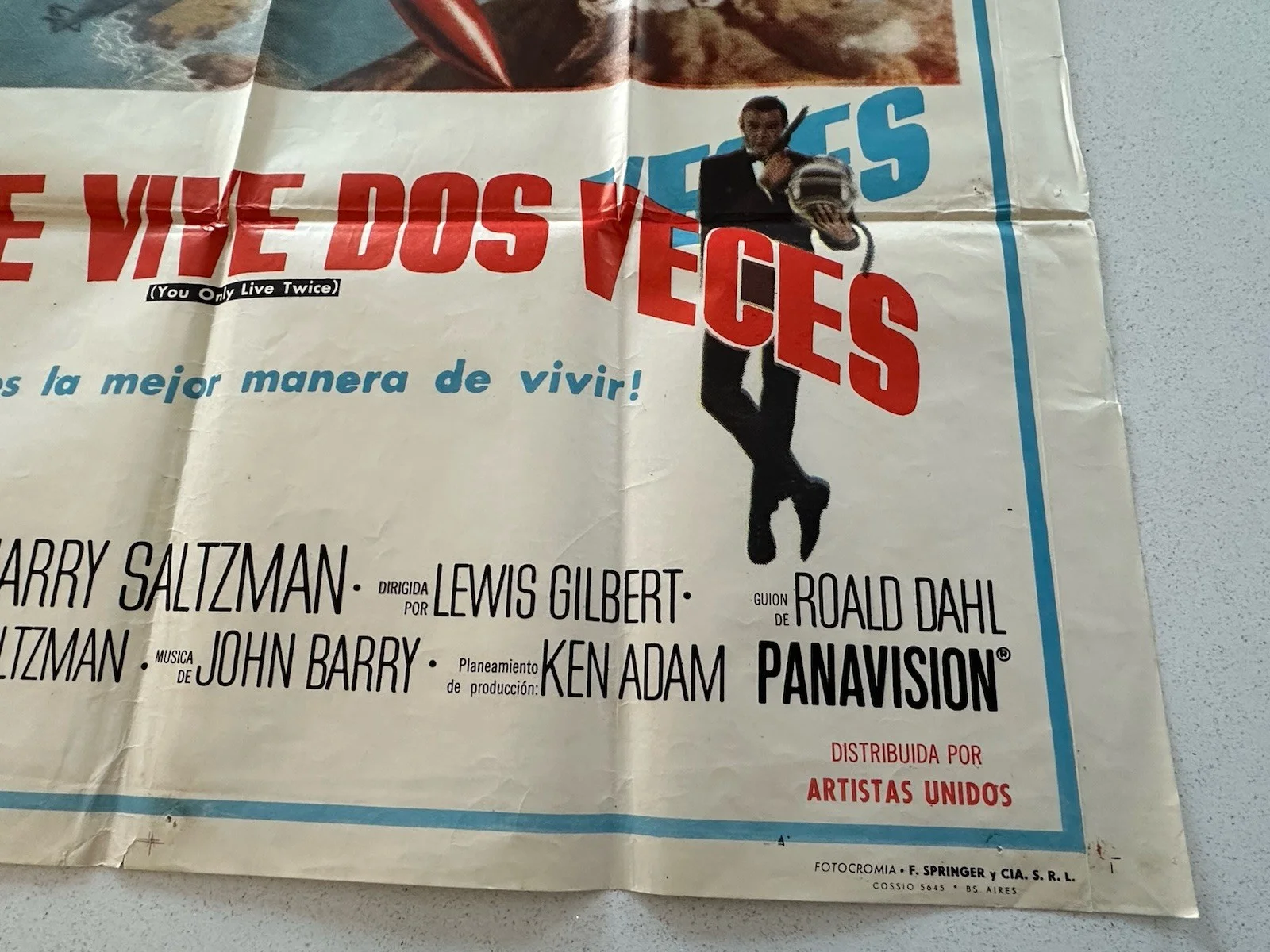 ONLY LIVE TWICE" ORIGINAL 1967 ARGENTINA POSTER 29"x43" James Bond 007, image 2