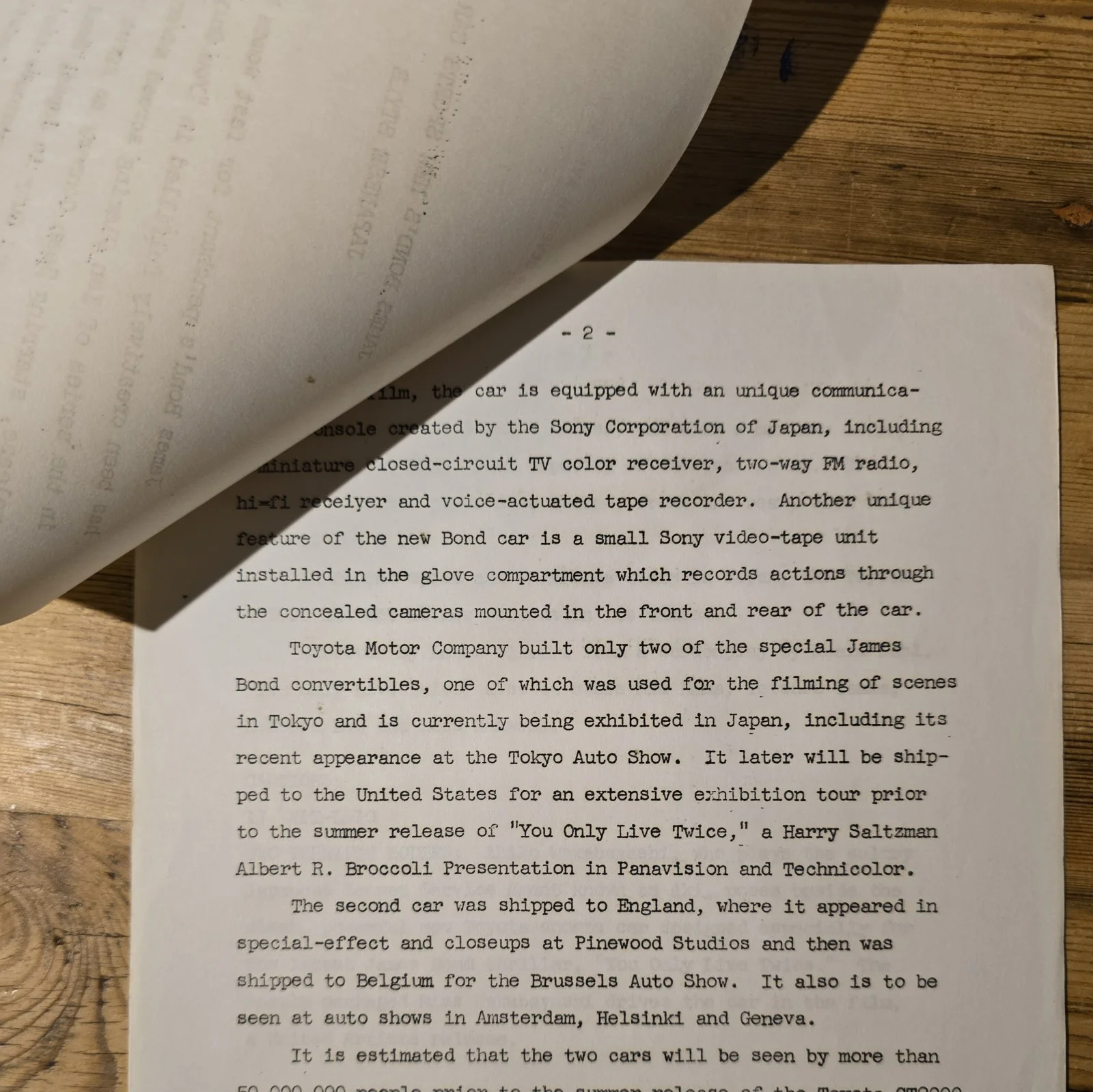 JAMES BOND YOU ONLY LIVE TWICE Toyota GT2000 1967 original press release, image 2