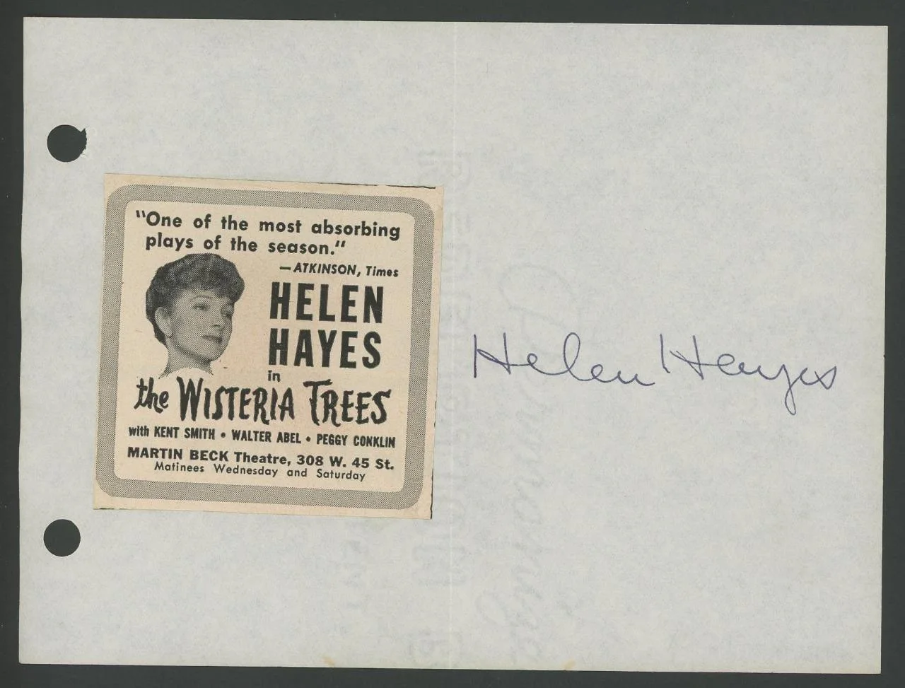 Helen Hayes — HELEN HAYES (1900-1993) signed album page | "Every Woman Knows" - autograph
