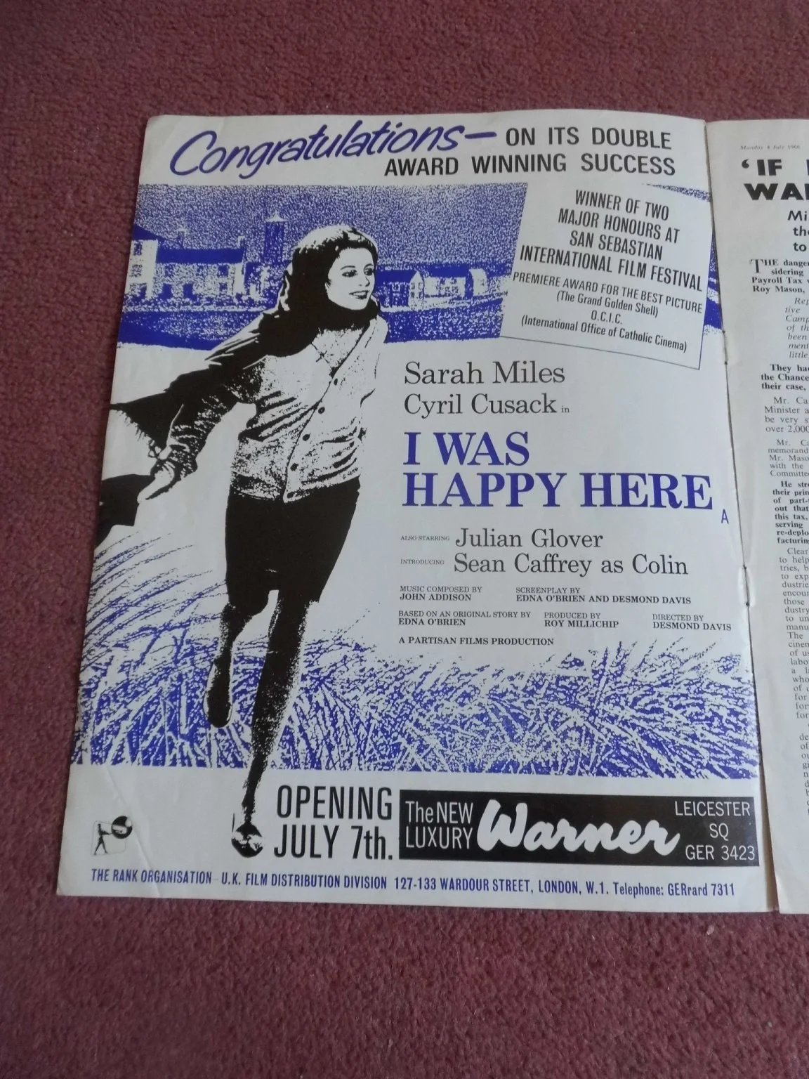 BLUE MAX, URSULA ANDRESS, SARAH MILES in 1966 UK trade mag DAILY CINEMA, изображение 2