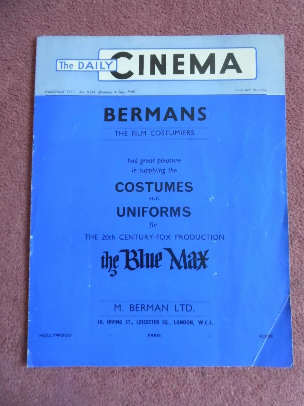BLUE MAX, URSULA ANDRESS, SARAH MILES in 1966 UK trade mag DAILY CINEMA, изображение 3