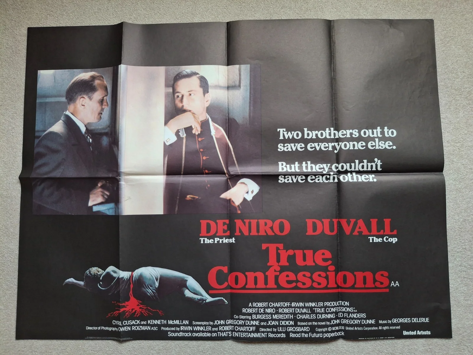 True Confessions Original Film Cinema Movie Quad Poster Robert De Niro Duvall, изображение 2
