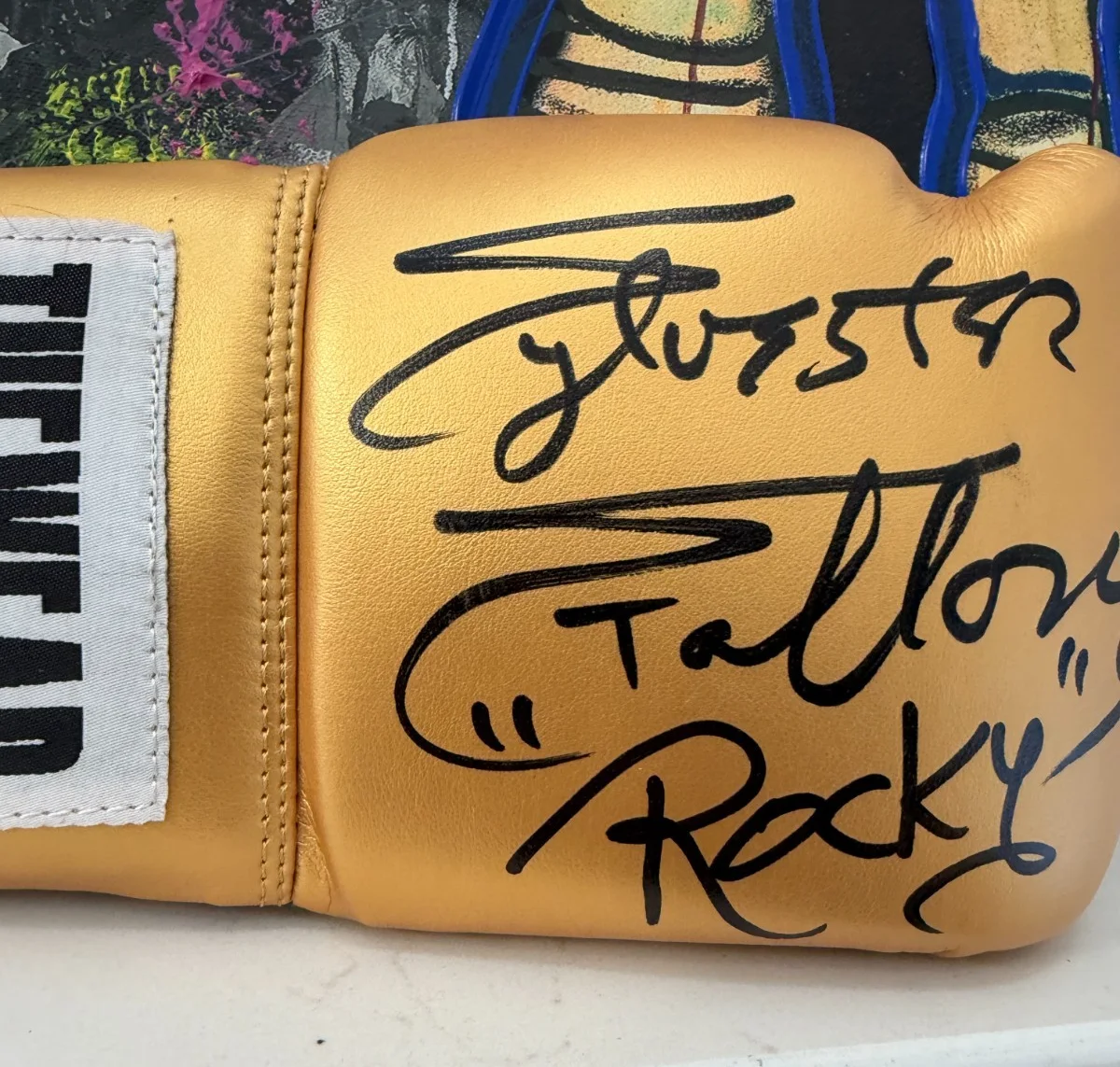 Sylvester Stallone — Sylvester Stallone Rocky Balboa Autographed Tuf Wear Yellow Glove ASI Proof, изображение 3