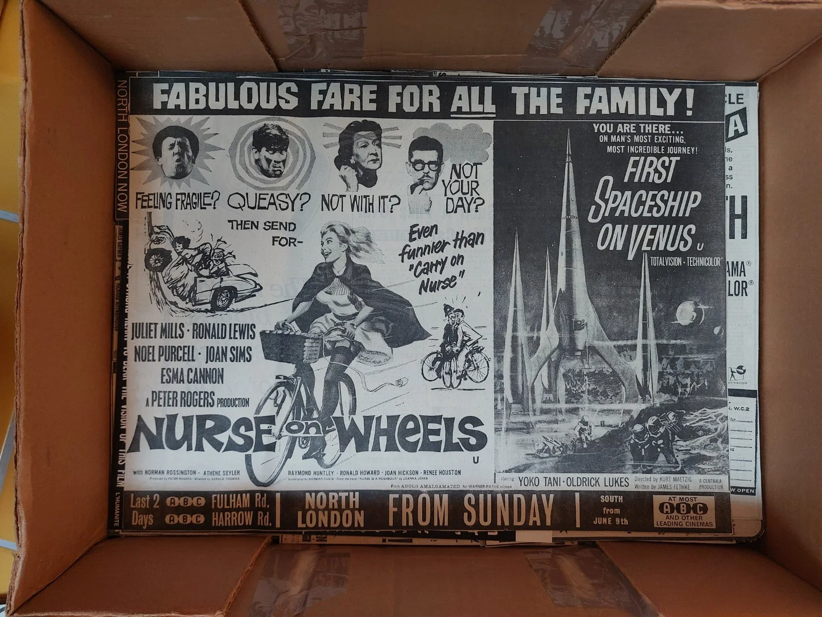 5kg Box of 1960s Vintage British Newspaper Cinema Clippings Listings Adverts, изображение 5