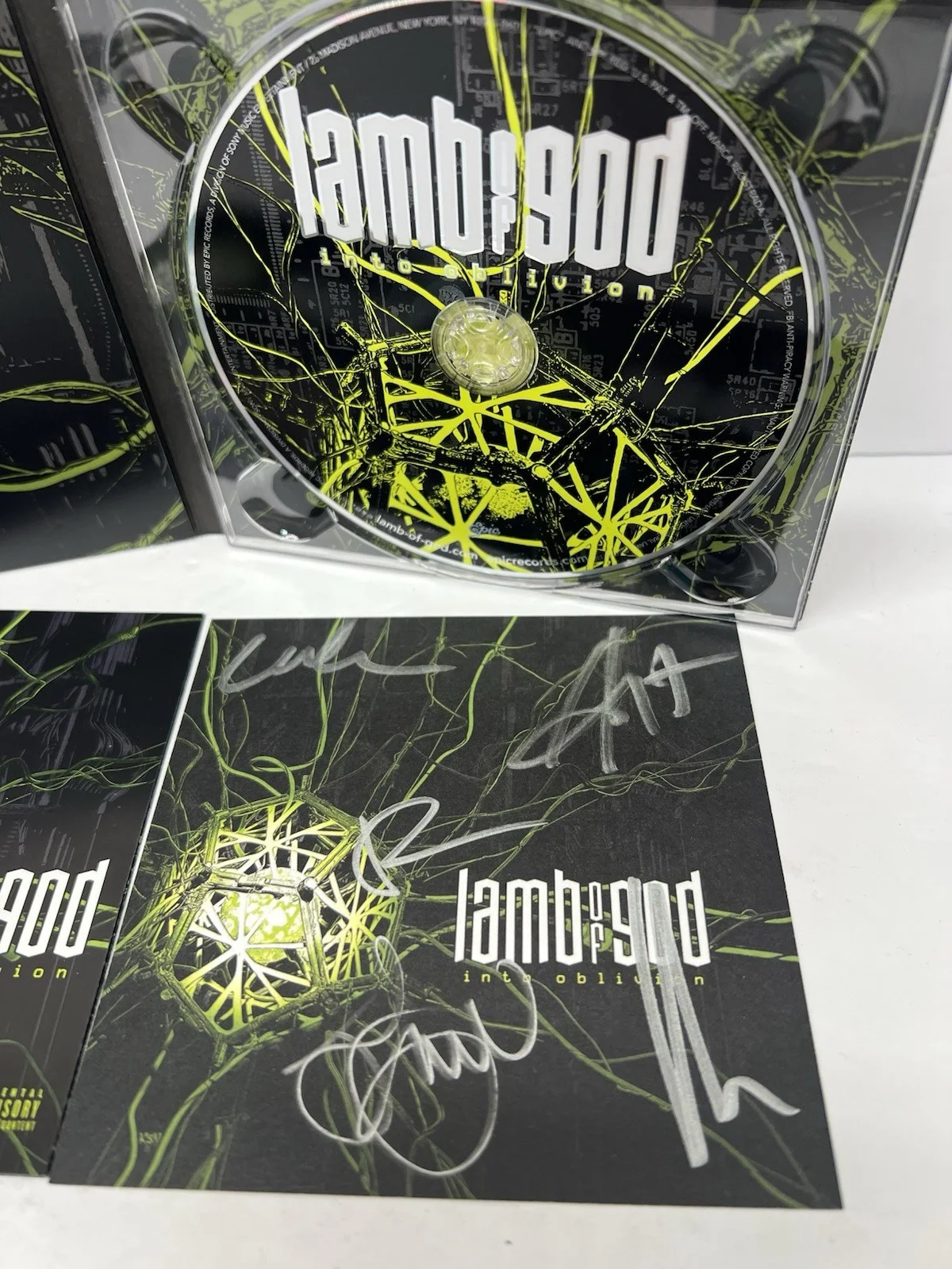 LAMB OF GOD Band SIGNED ✍️ AUTOGRAPHED "INTO OBLIVION" NEW CD SIGNED INSERT, image 2