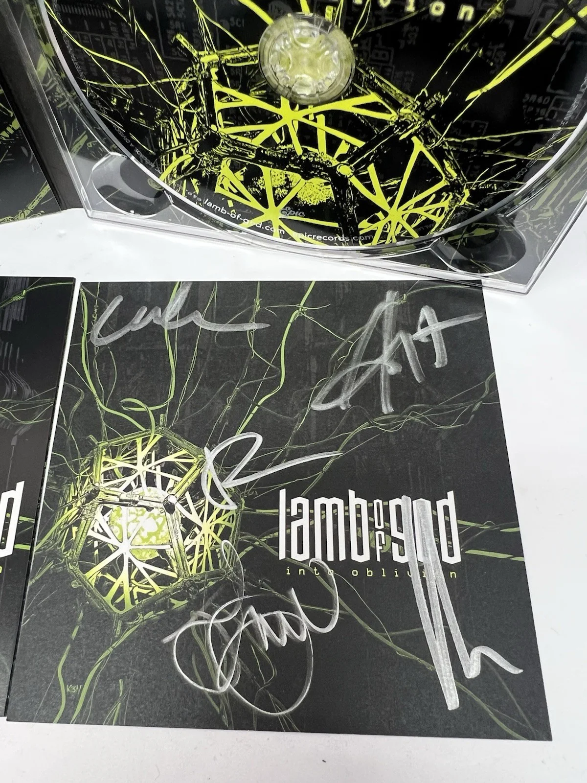 LAMB OF GOD Band SIGNED ✍️ AUTOGRAPHED "INTO OBLIVION" NEW CD SIGNED INSERT, image 3
