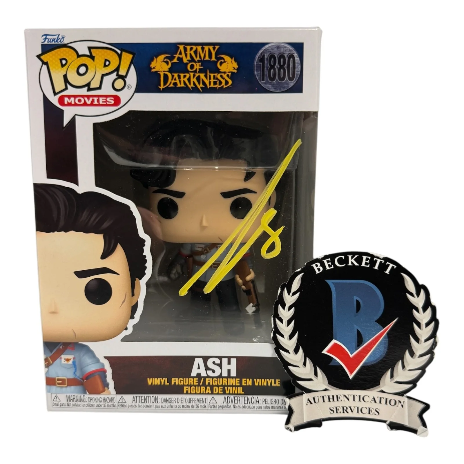 BRUCE CAMPBELL — BRUCE CAMPBELL SIGNED AUTOGRAPH FUNKO POP 1880 ARMY OF DARKNESS BECKETT ASH