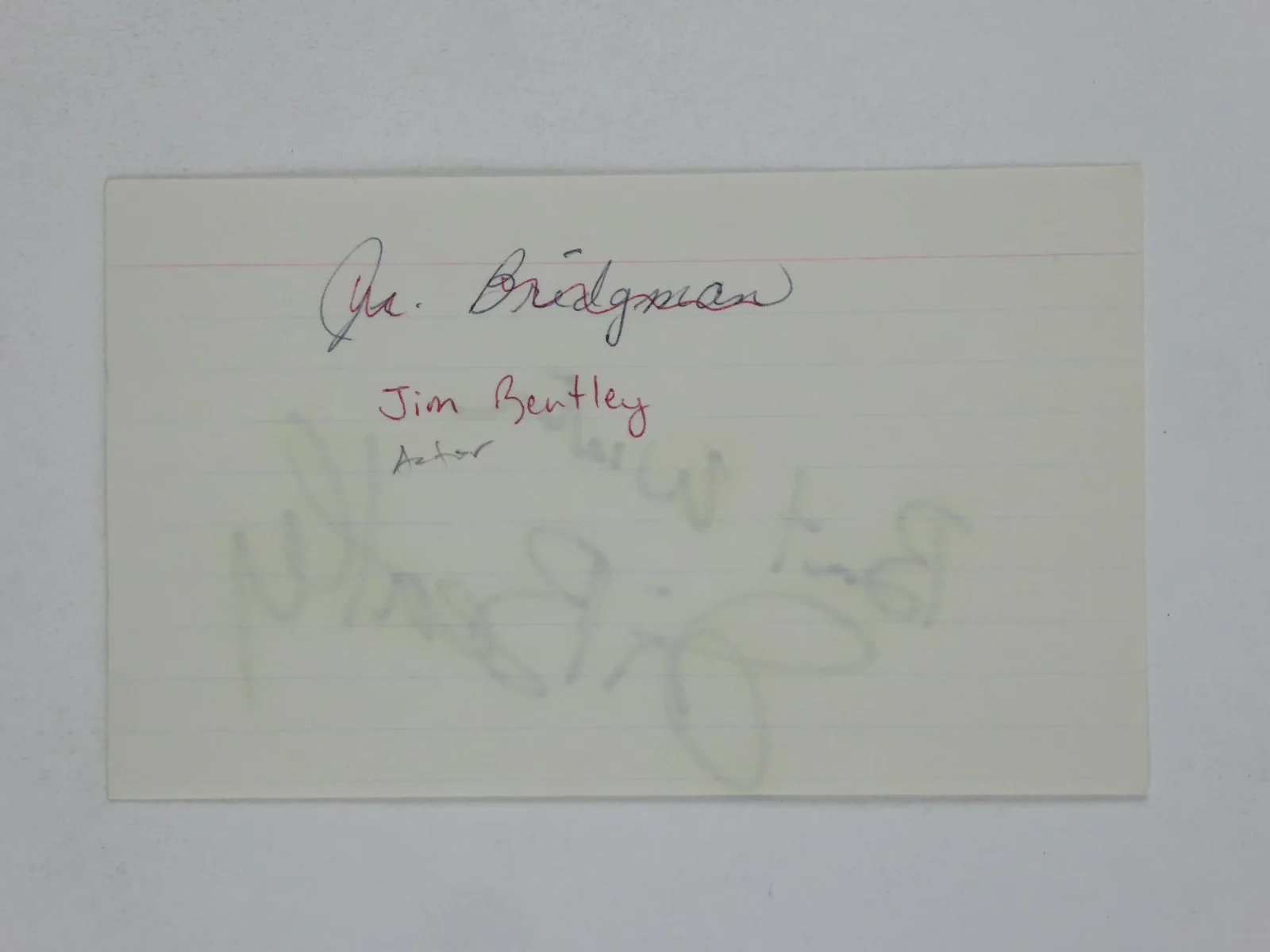 Jim Bentley — Jim Bentley Hand Signed Autographed 3x5 Index Card Actor, image 2