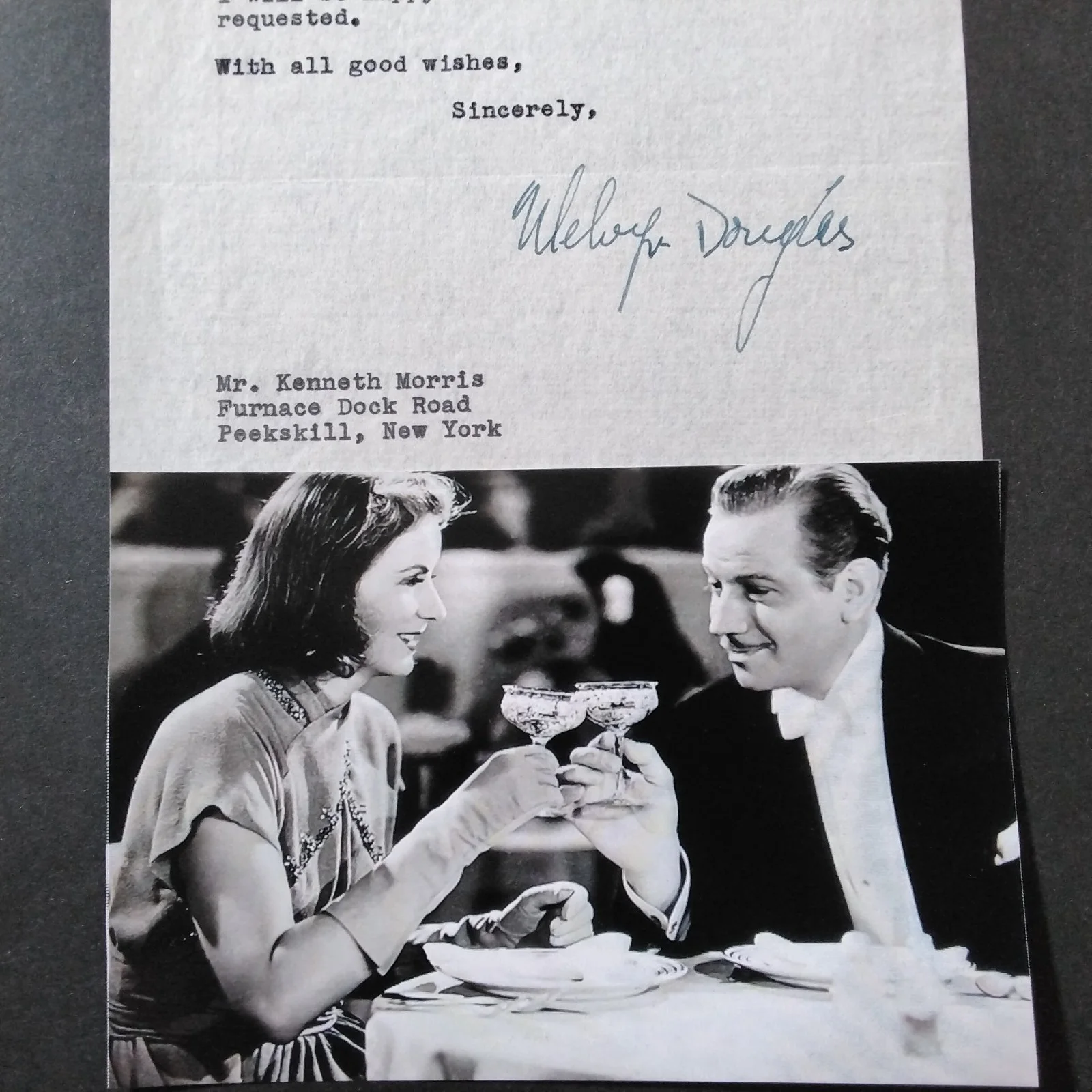 Melvyn Douglas SIGNED 1958 Letter Photo 40s Film Actor Ninotchka Hud Being There, изображение 2
