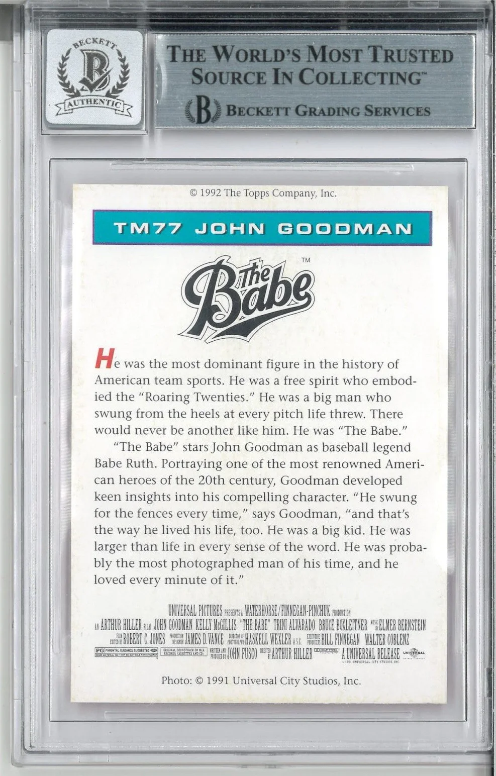 JOHN GOODMAN — JOHN GOODMAN SIGNED AUTO SLABBED 1992 TOPPS MAGAZINE CARD BAS THE BABE AUTO 10, изображение 2