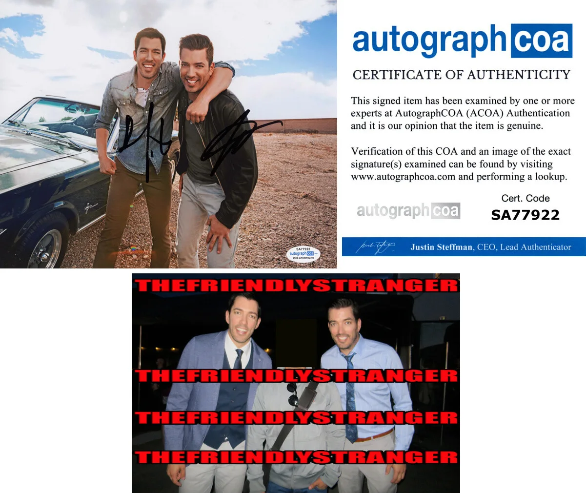 JONATHAN SCOTT & DREW SCOTT - PROPERTY BROTHERS — Property Brothers signed 8x10 Photo JONATHAN & DREW SCOTT Proof HGTV b ACOA COA