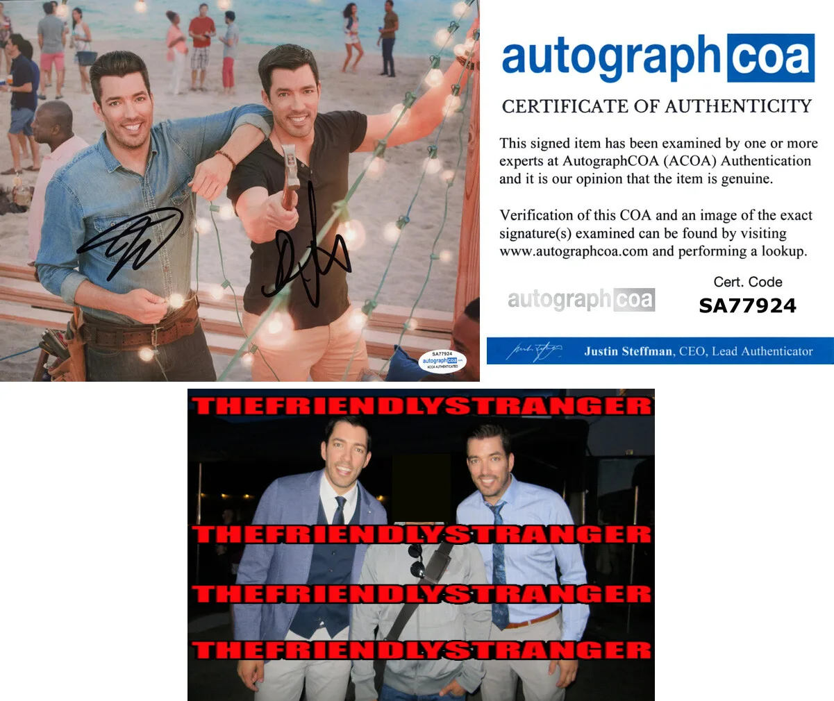 JONATHAN SCOTT & DREW SCOTT - PROPERTY BROTHERS — Property Brothers signed 8x10 Photo JONATHAN & DREW SCOTT Proof HGTV d ACOA COA