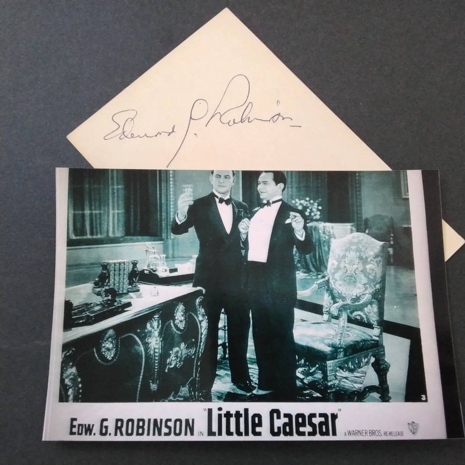 Edward G Robinson SIGNED Card Photo 30s Movie Actor Little Caesar Key Largo Noir, изображение 2