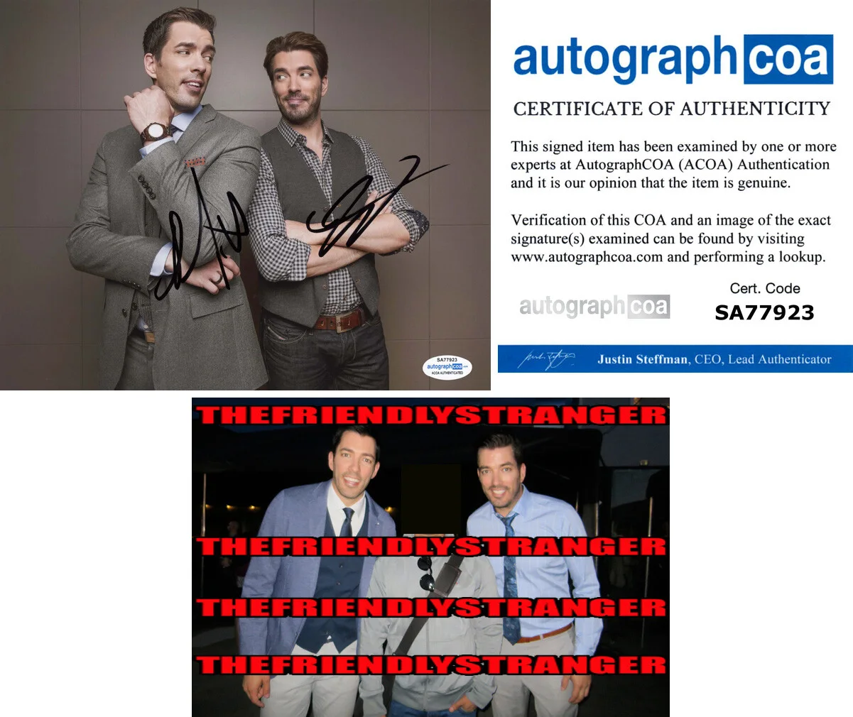 JONATHAN SCOTT & DREW SCOTT - PROPERTY BROTHERS — Property Brothers signed 8x10 Photo JONATHAN & DREW SCOTT Proof HGTV c ACOA COA