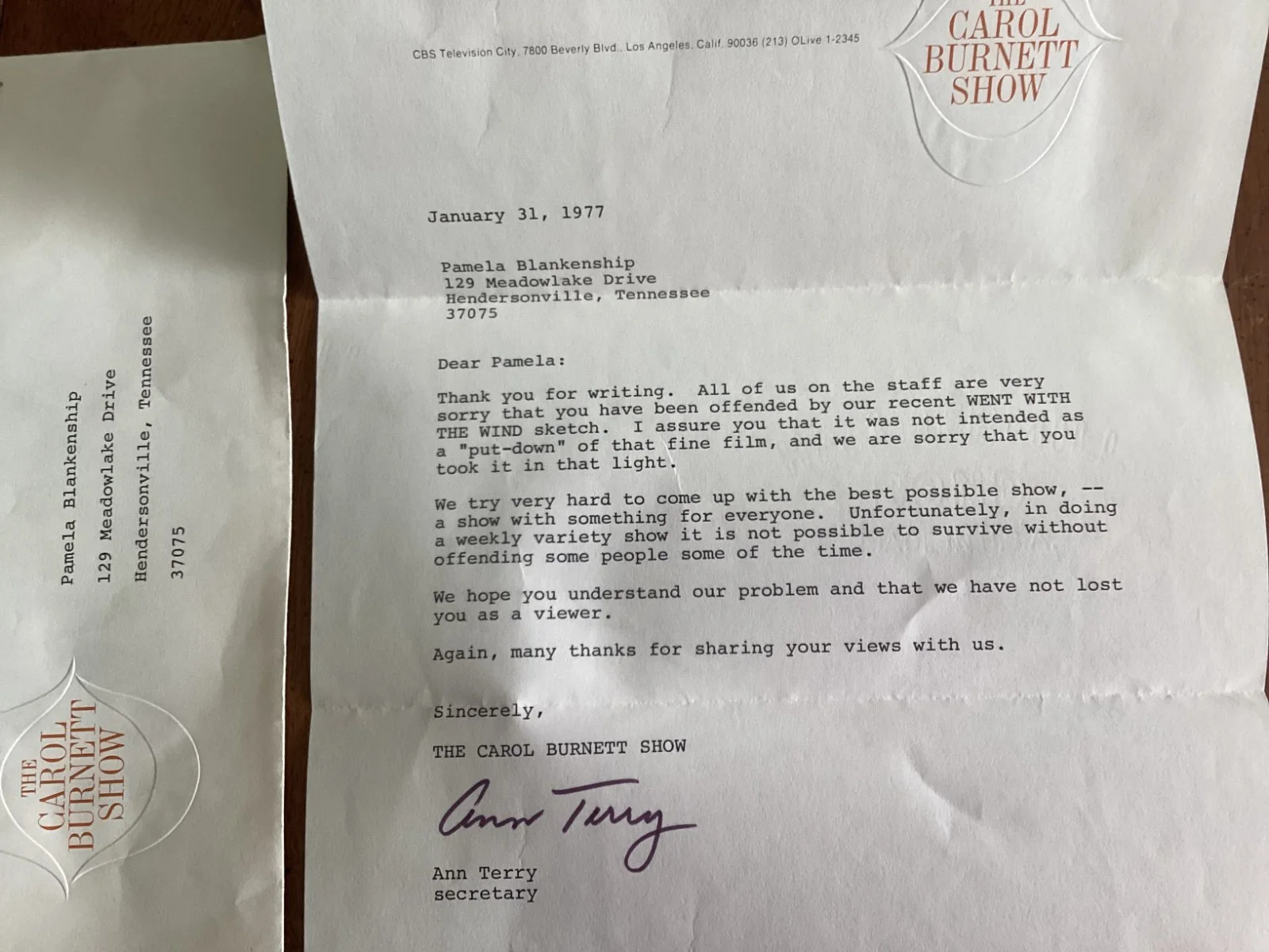 Carol Burnett Show letter Gone With the WInd Scarlett Ann Terry letterhead, изображение 3